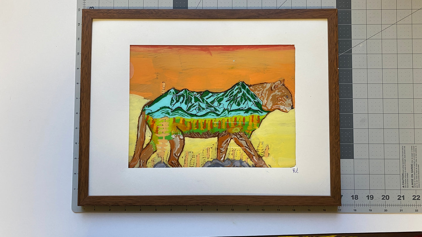 13x17 Framed Acrylic Cougar Painting on Acrylic by Amanda Ide – Original Fine Art