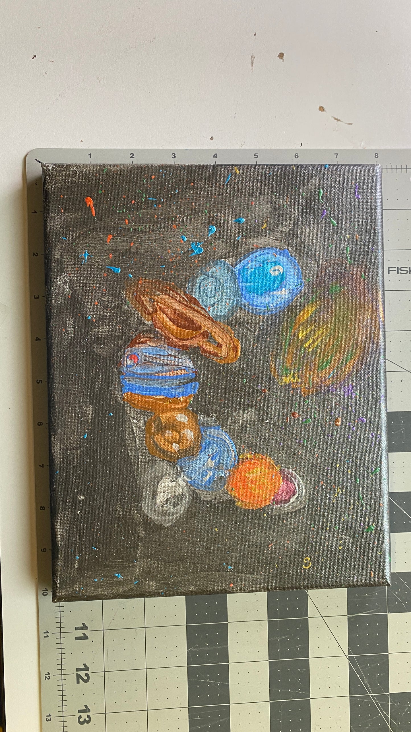Acrylic Painting on Stretched Canvas Original Fine Art 10-inch x 8-inch Solar System by Jeffrey Kohler-Crowe and Lukas Miller