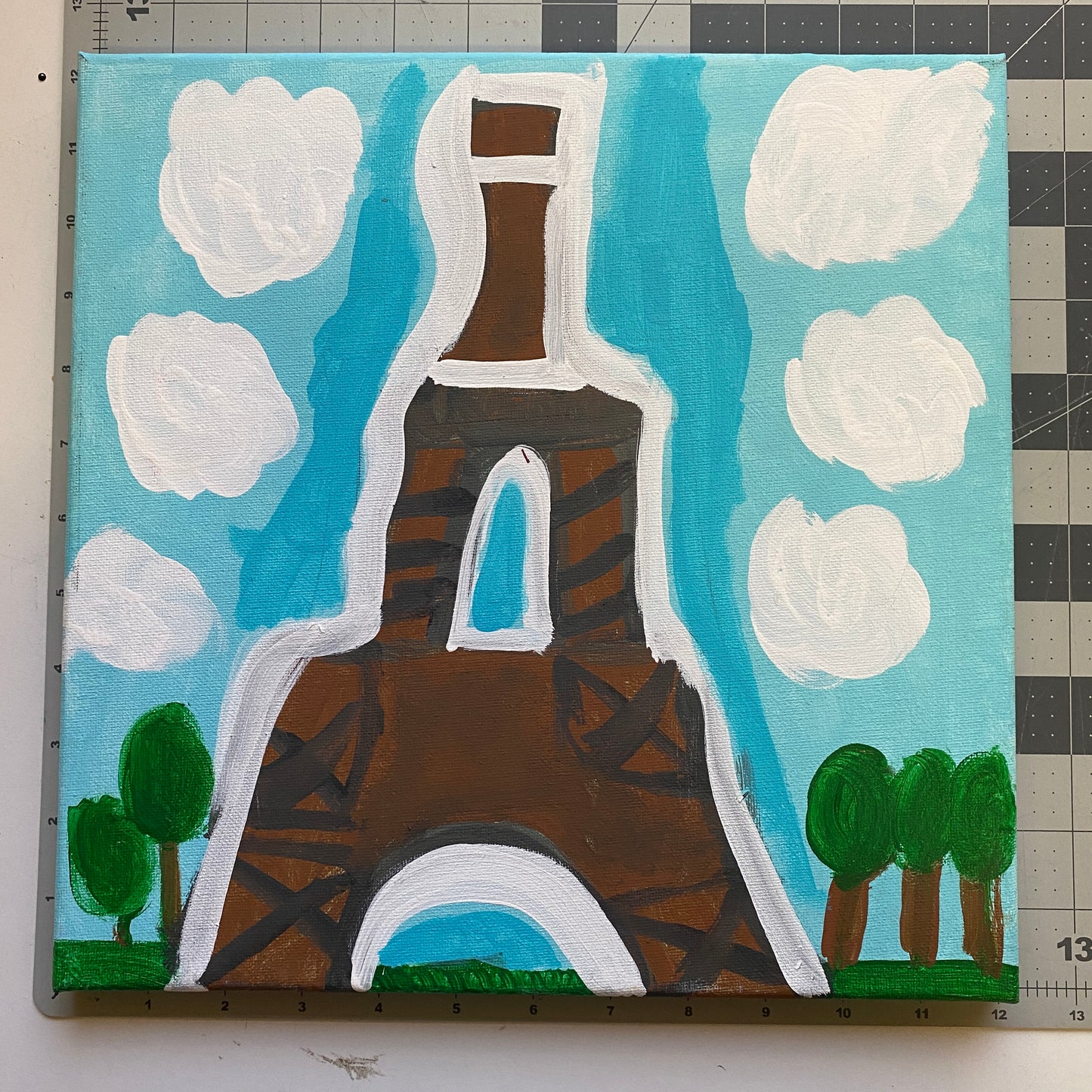 Acrylic Painting on Stretched Canvas Original Fine Art 12-inch x 12-inch Eiffel Tower by Emily Knoles