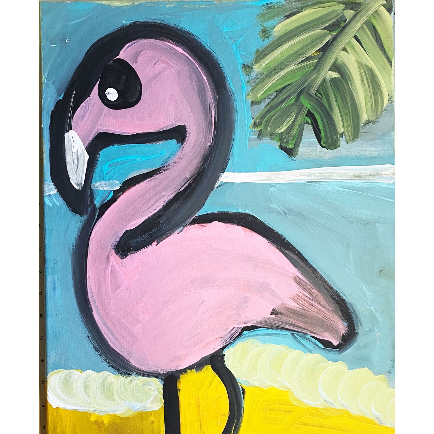 Acrylic Painting on Stretched Canvas Original Fine Art 20-inch x 16-inch Flamingo by Emily Knoles