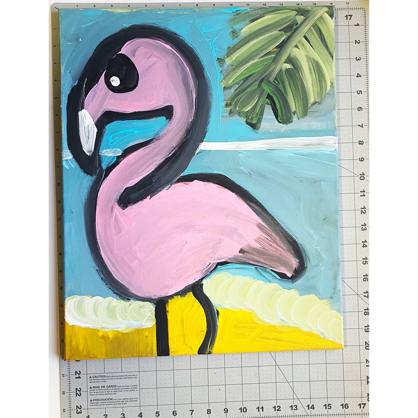 Acrylic Painting on Stretched Canvas Original Fine Art 20-inch x 16-inch Flamingo by Emily Knoles