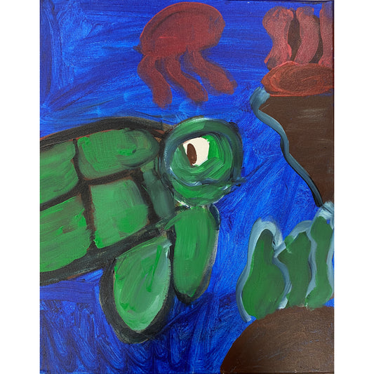 Acrylic Paint on Stretched Canvas, 20 x 16 Original Fine Art, Turtle made by Emily Knoles
