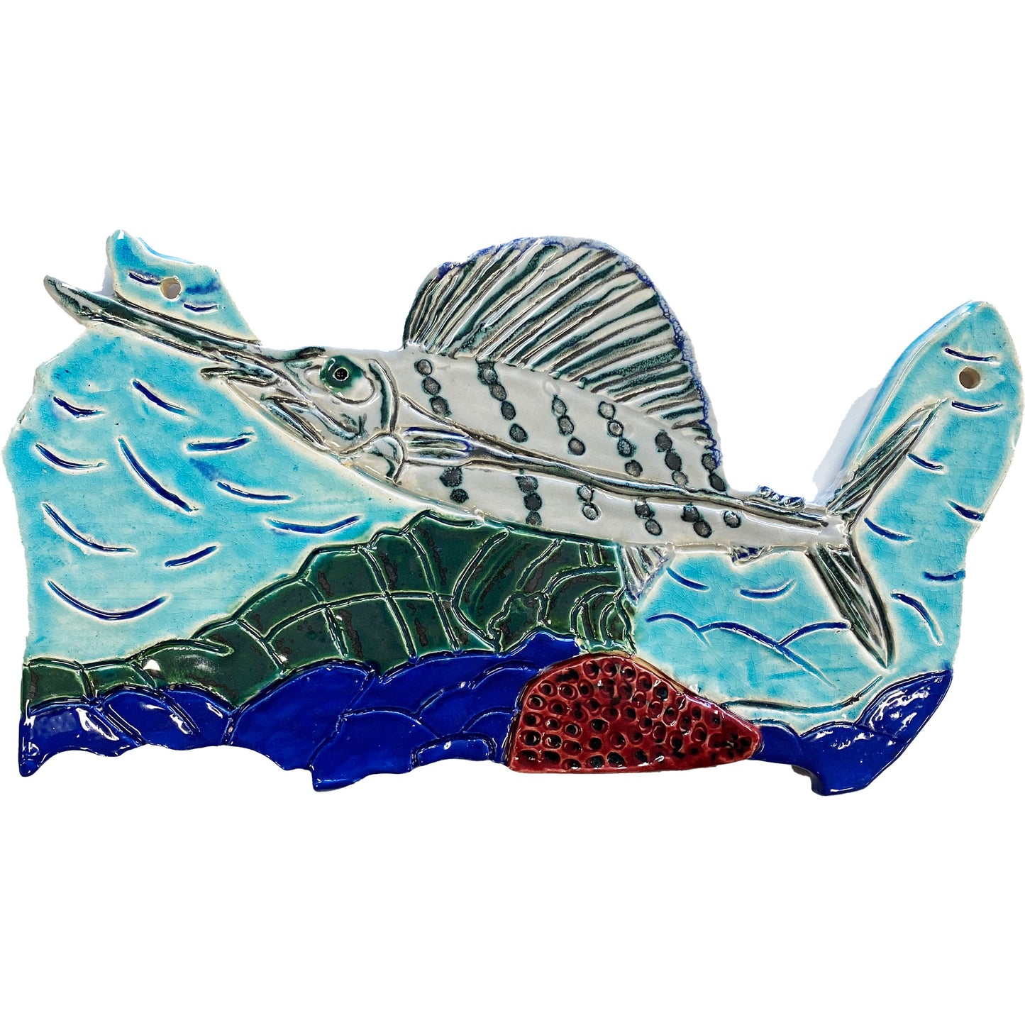 Ceramic Arts Handmade Clay Crafts 11-inch x 6-inch Fresh Fish Glazed by Lisa Uptain