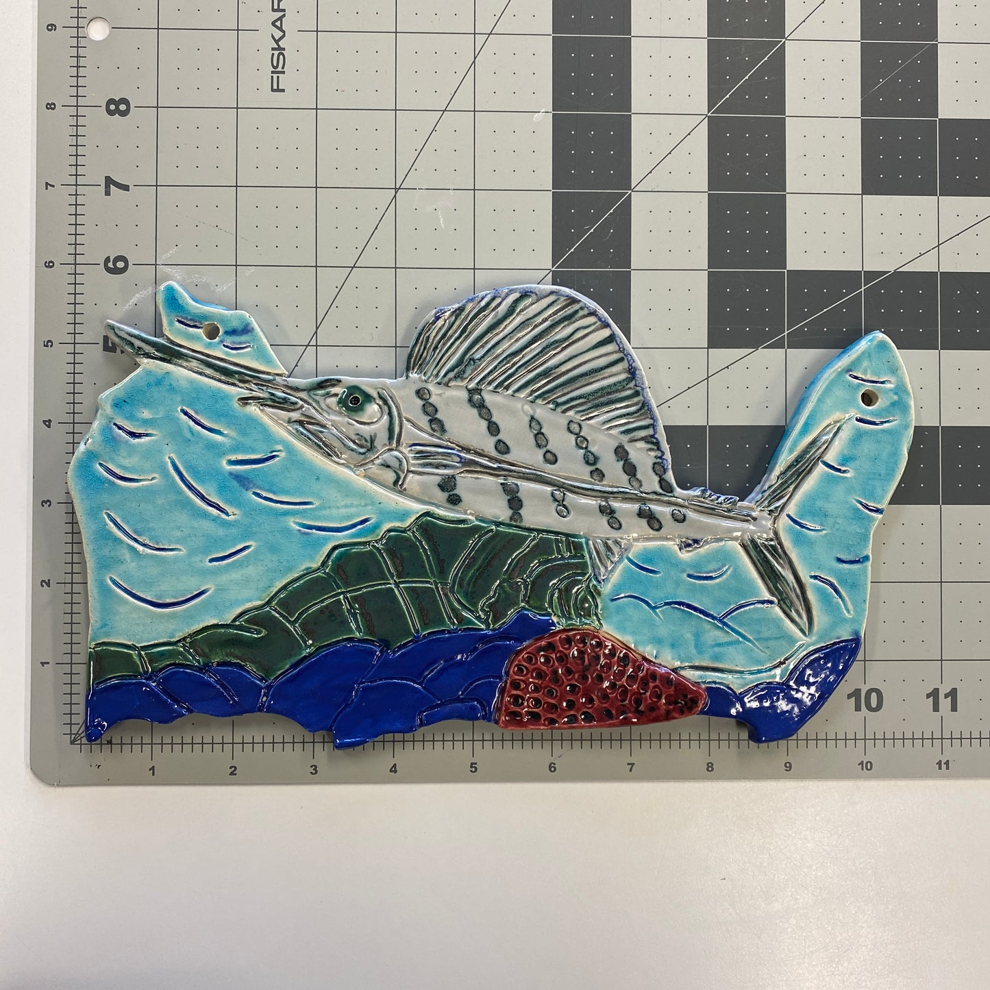 Ceramic Arts Handmade Clay Crafts 11-inch x 6-inch Fresh Fish Glazed by Lisa Uptain