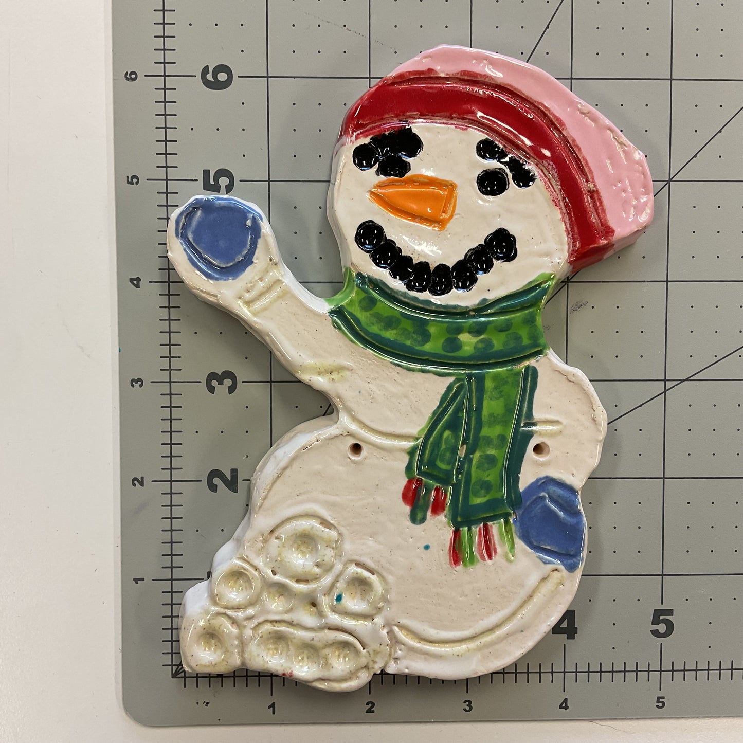 WATCH Resources Art Guild - Ceramic Arts Handmade Clay Crafts 6.5-inch x 5-inch Glazed Christmas Snowman by Morgan Fox