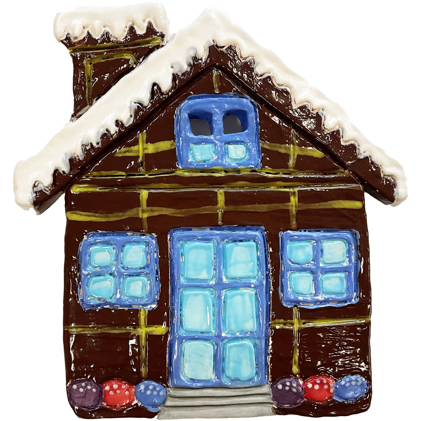 Ceramic Arts Handmade Clay Crafts 6.5-inch x 6-inch Glazed Christmas Gingerbread House by Lisa Uptain
