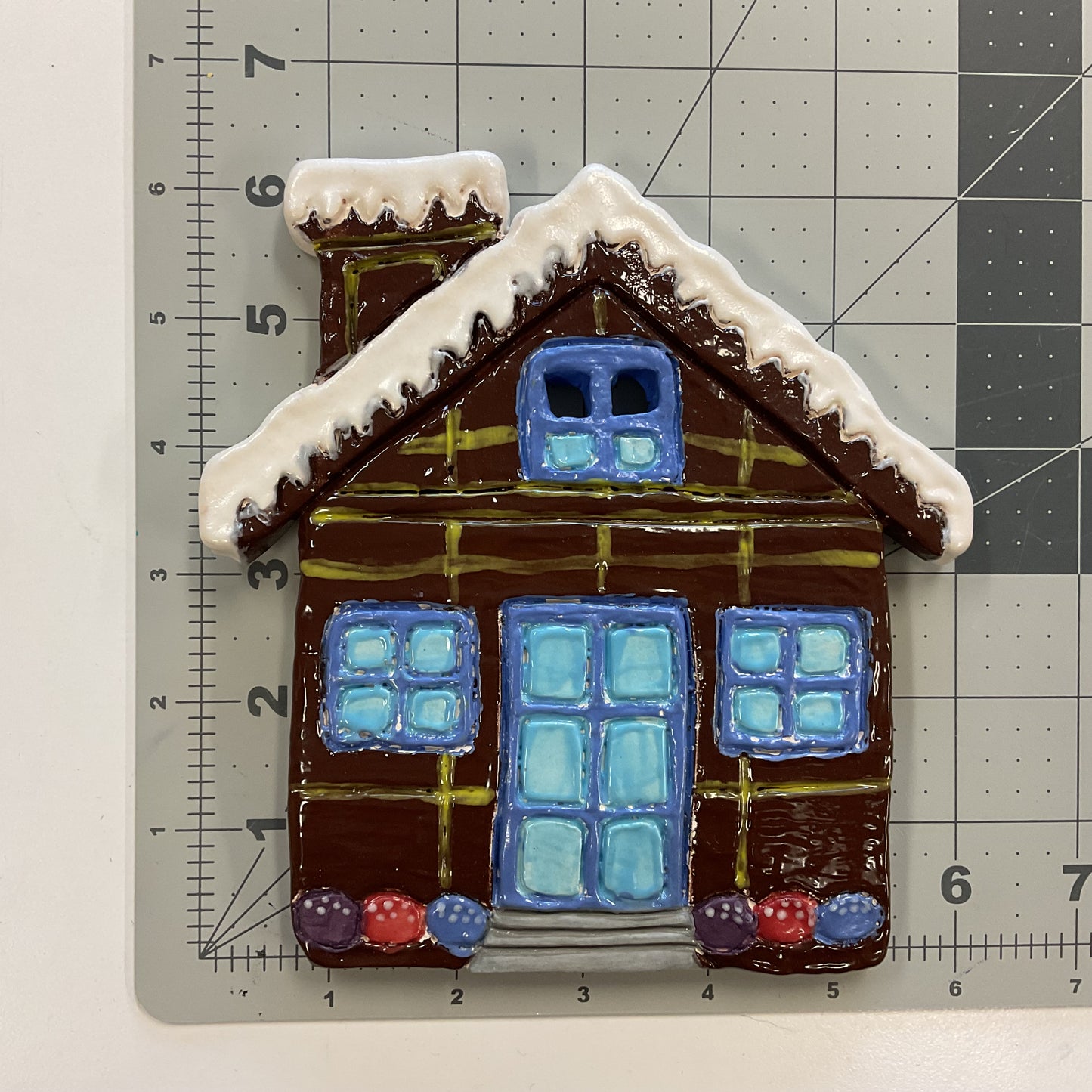 WATCH Resources Art Guild - Ceramic Arts Handmade Clay Crafts 6.5-inch x 6-inch Glazed Christmas Gingerbread House by Lisa Uptain