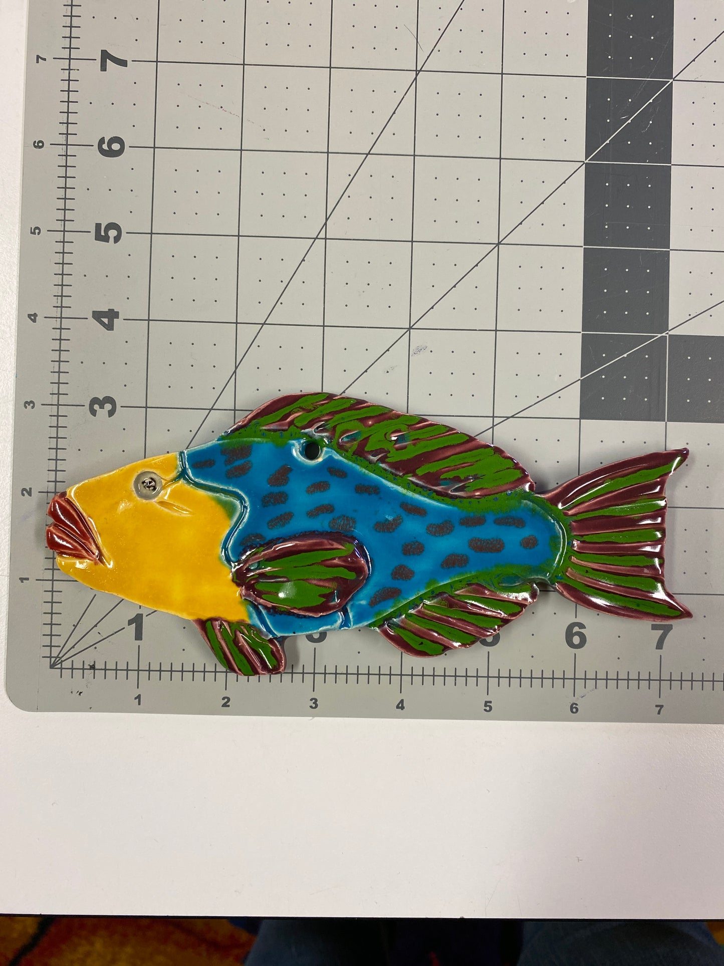 Ceramic Arts Handmade Clay Crafts 7-inch x 3-inch Glazed Fish by Jim Wilbanks
