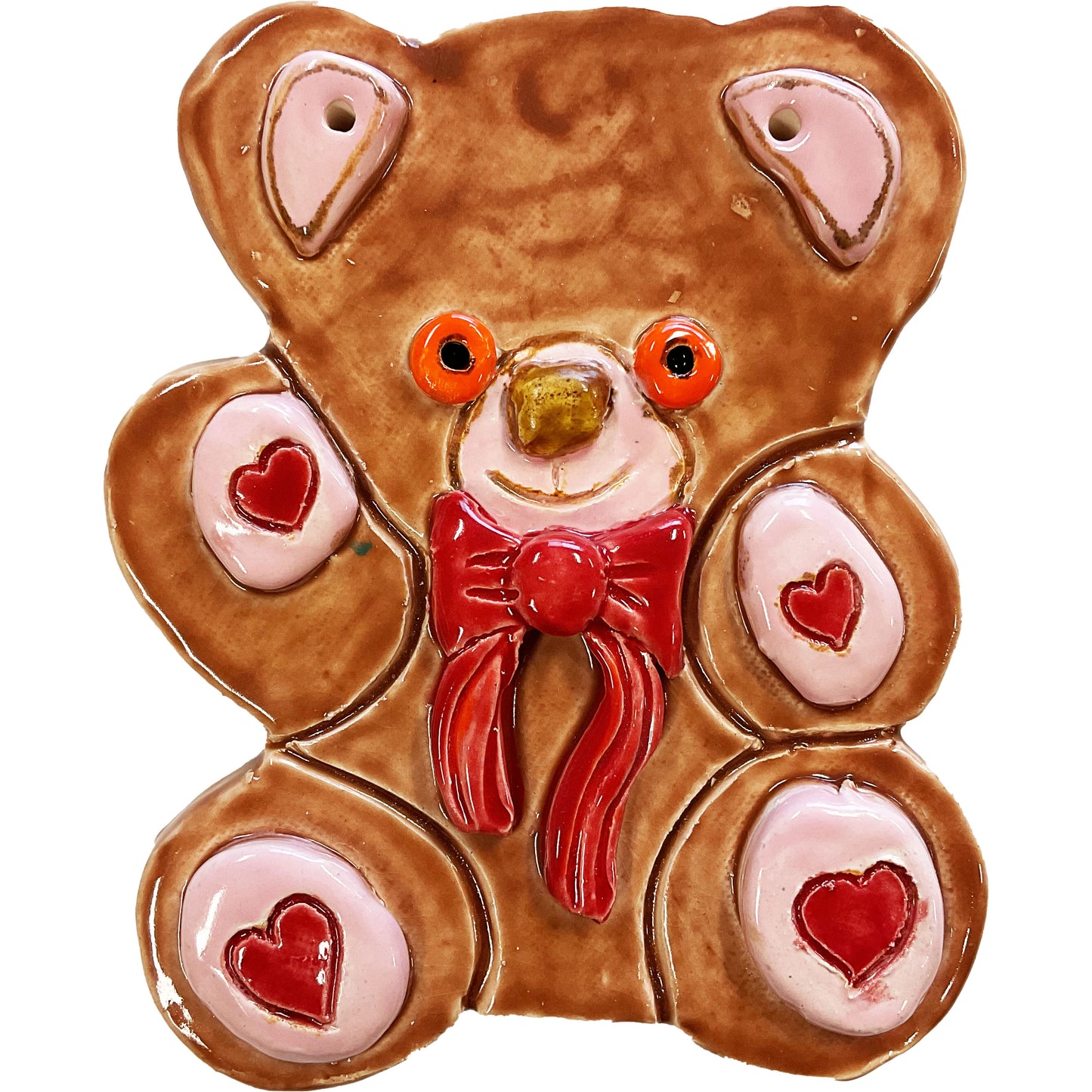 Ceramic Arts Handmade Clay Crafts 7-inch x 6-inch Glazed Christmas Bear by Lisa Uptain