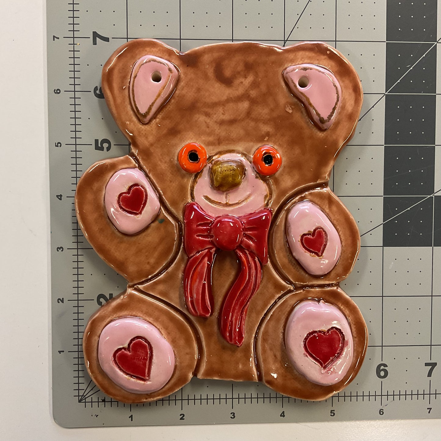 WATCH Resources Art Guild - Ceramic Arts Handmade Clay Crafts 7-inch x 6-inch Glazed Christmas Bear by Lisa Uptain