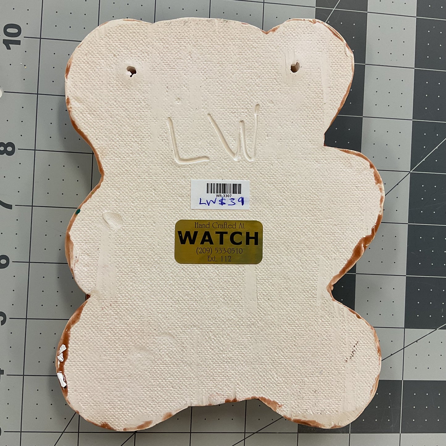 WATCH Resources Art Guild - Ceramic Arts Handmade Clay Crafts 7-inch x 6-inch Glazed Christmas Bear by Lisa Uptain