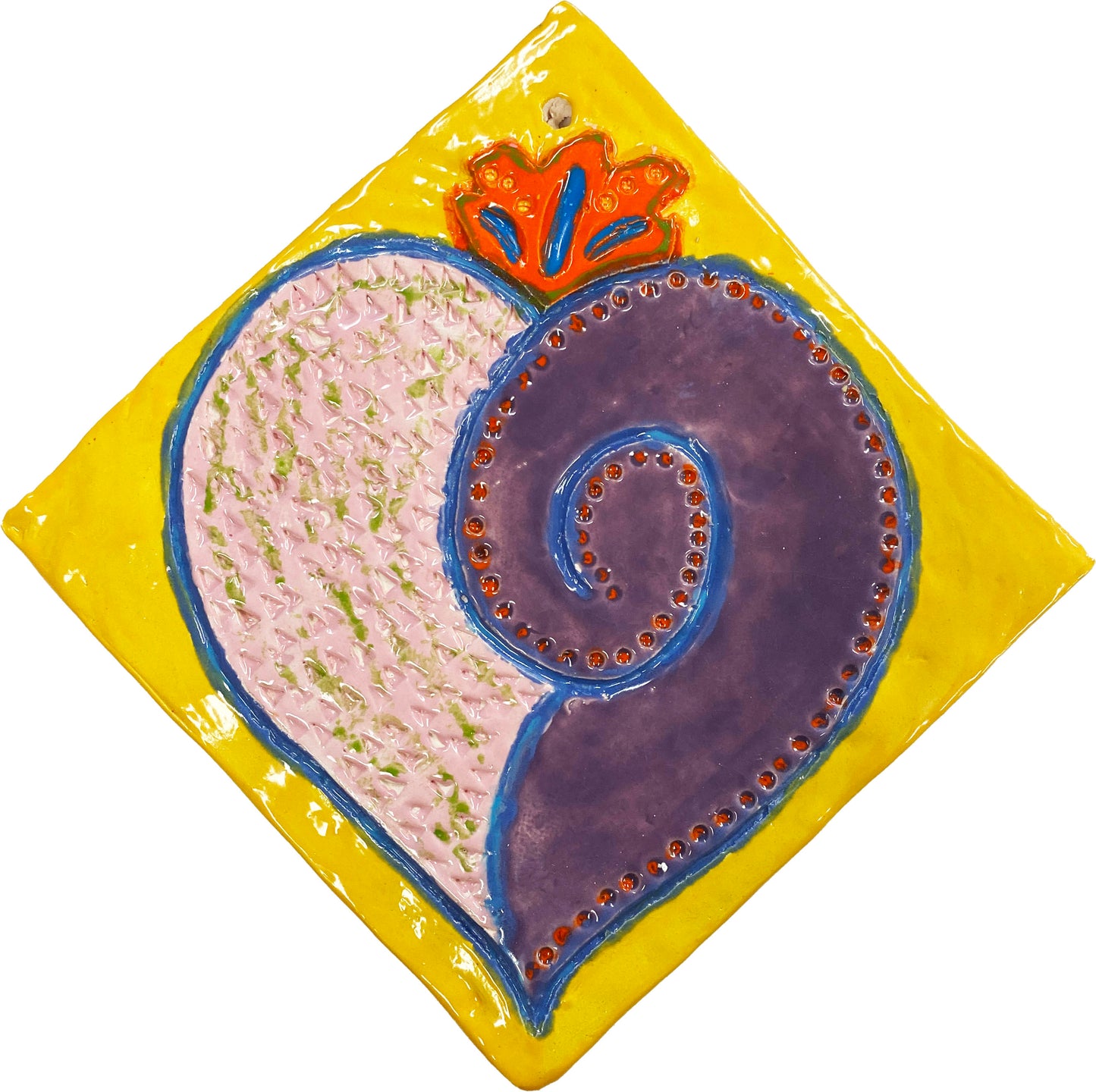 Ceramic Arts Handmade Clay Crafts 7.5-inch x 7-inch Glazed Heart Tile by Lisa Uptain