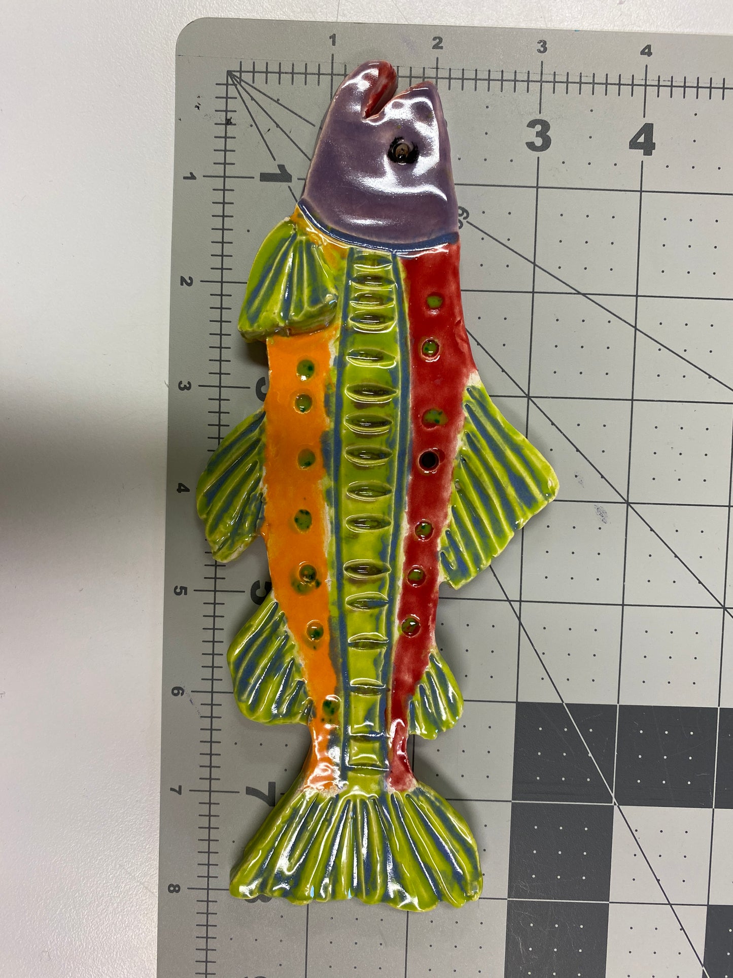Ceramic Arts Handmade Clay Crafts 8-inch x 3-inch Glazed Fish by Perry Miller