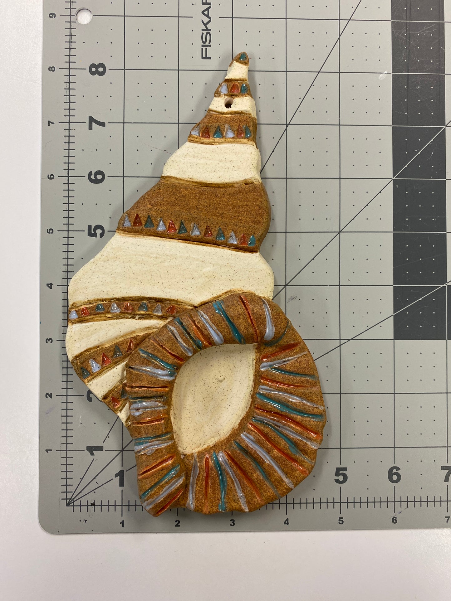 Ceramic Arts Handmade Clay Crafts 8-inch x 5-inch Glazed Shell by Lisa Uptain