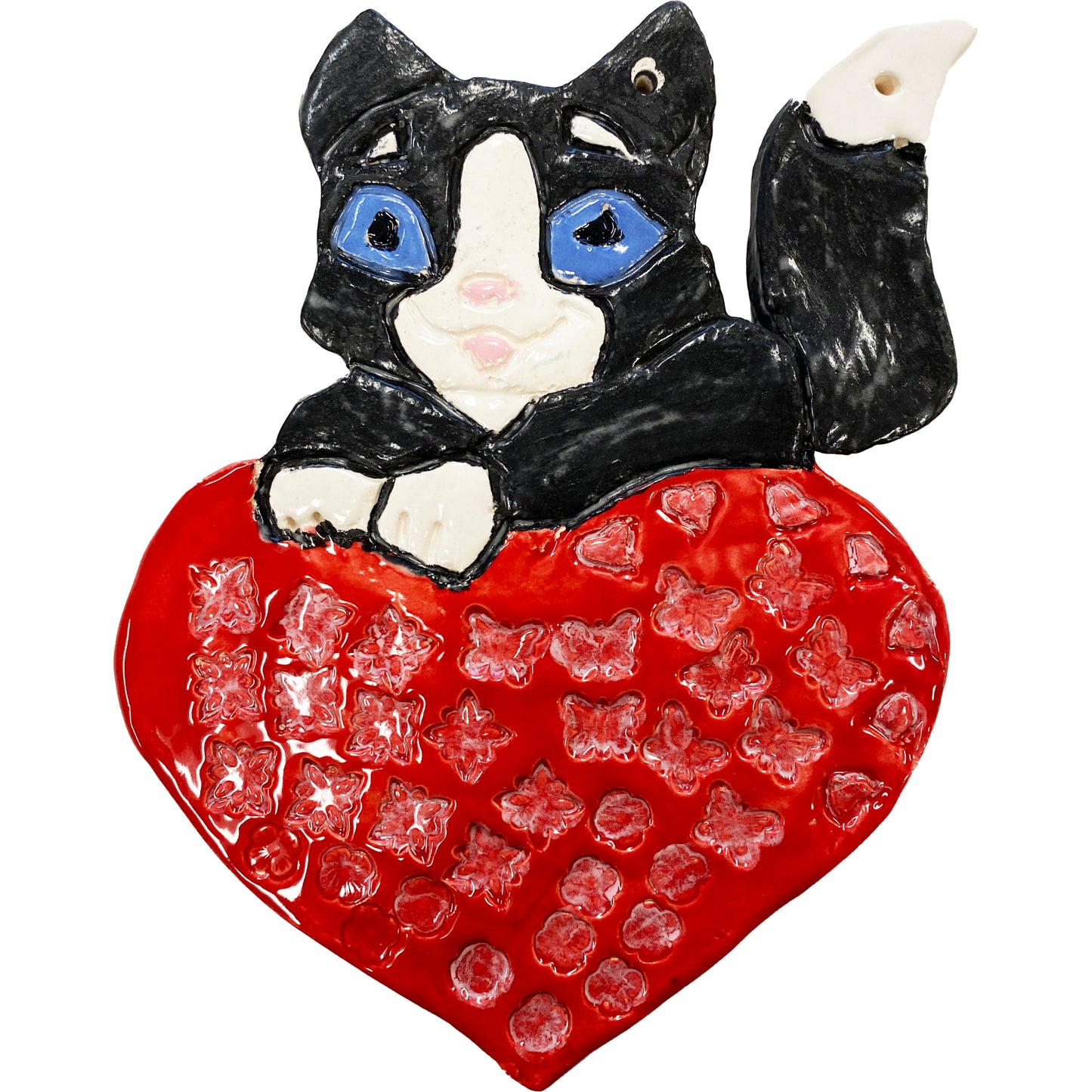 Ceramic Arts Handmade Clay Crafts 8-inch x 6-inch Glazed Cat by Eric Stacy