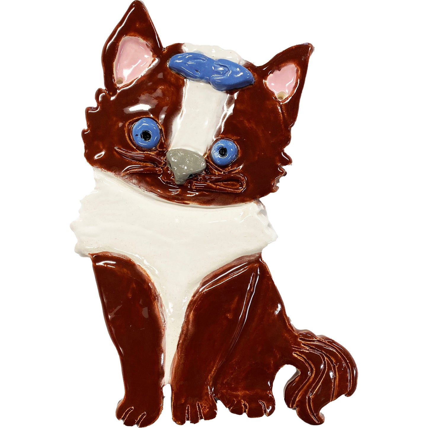 Ceramic Arts Handmade Clay Crafts 9.5-inch x 6.5-inch Glazed Cat made by Lisa Uptain