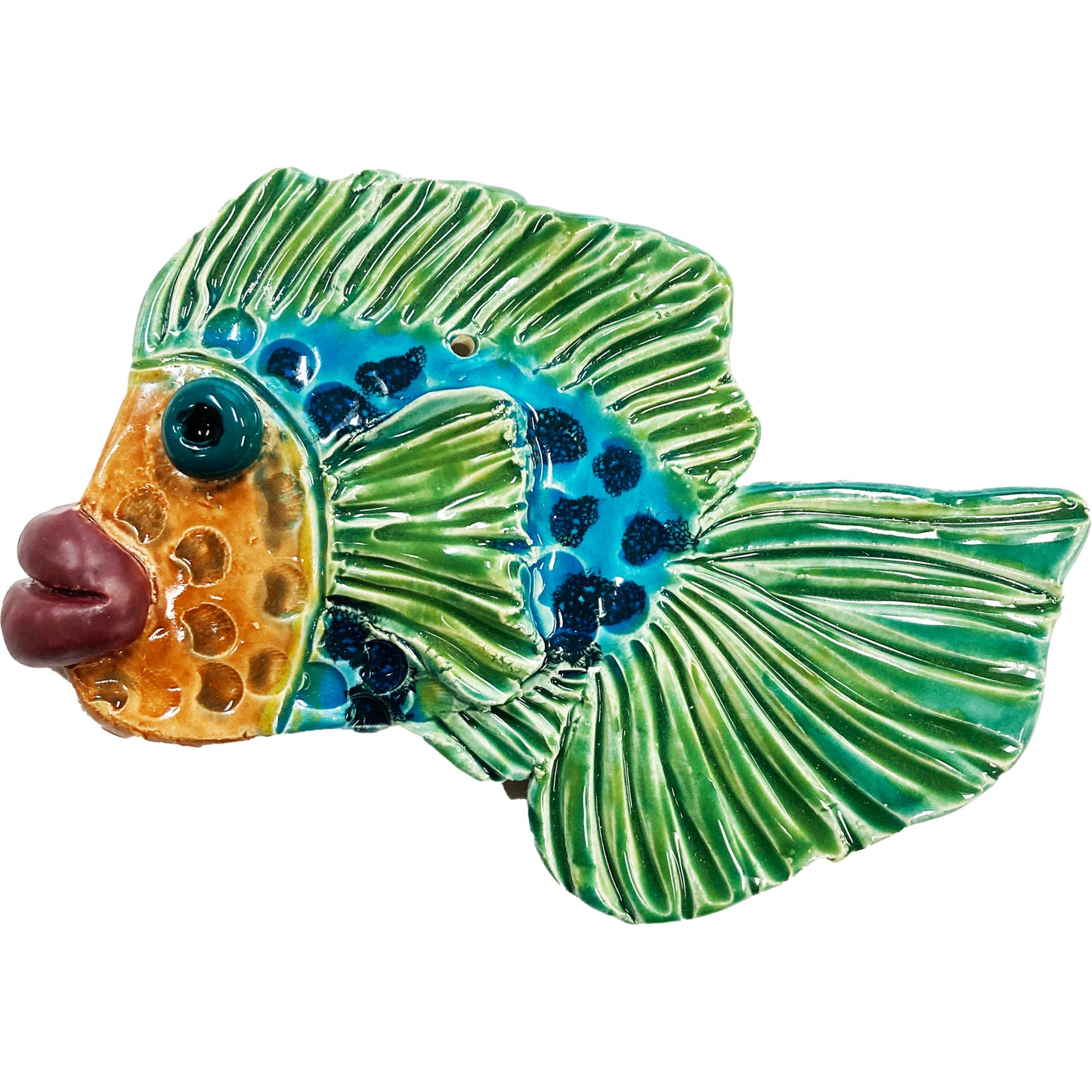Ceramic Arts Handmade Clay Crafts Fresh Fish 6.5-inch x 4.5-inch Glazed Fish by Lynn Stahl