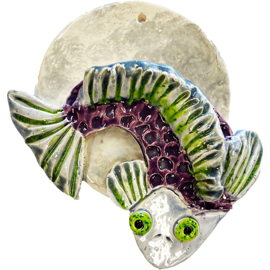 Ceramic Arts Handmade Clay Crafts 6.5-inch x 5.5-inch Fresh Fish Glazed by Lisa Uptain