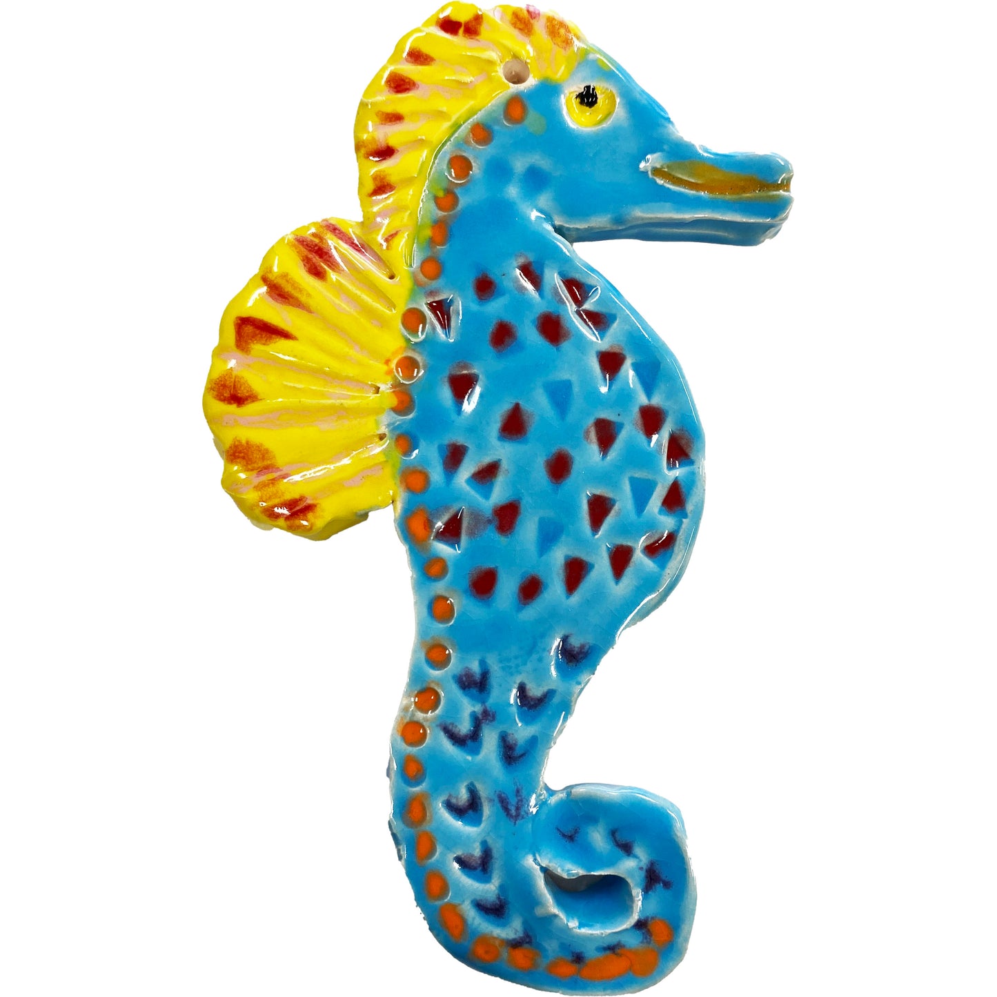 Ceramic Arts Handmade Clay Crafts Fresh Fish Glazed 6-inch x 3.5-inch Seahorse by Tami Mills