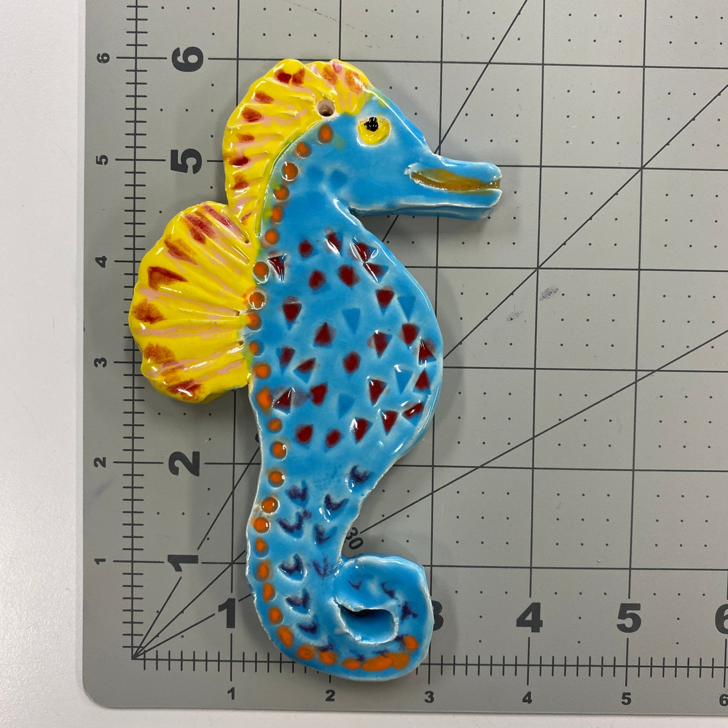 Ceramic Arts Handmade Clay Crafts Fresh Fish Glazed 6-inch x 3.5-inch Seahorse by Tami Mills