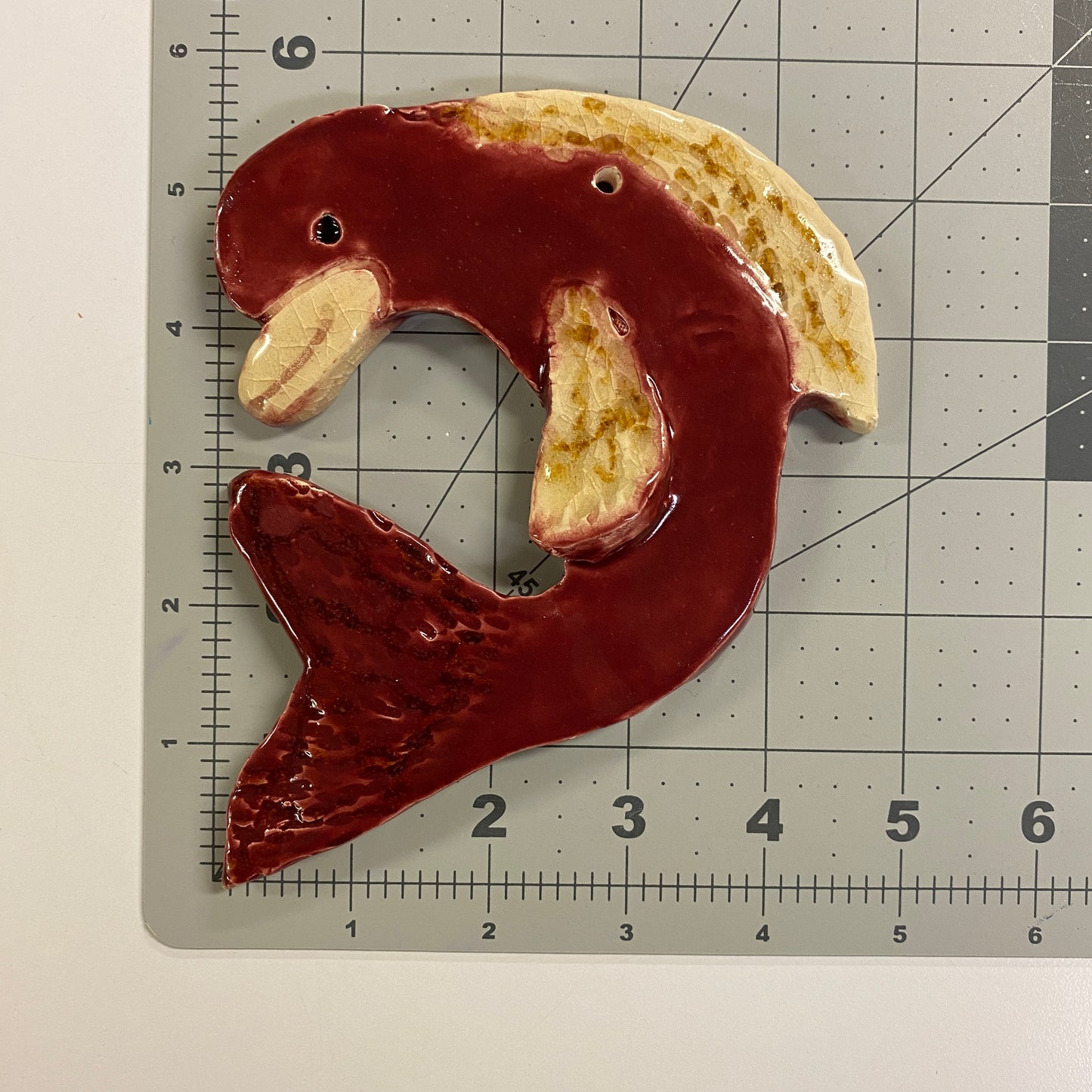 WATCH Resources Art Guild - Ceramic Arts Handmade Clay Crafts Fresh Fish Glazed 6-inch x 5-inch Dolphin by David Sullivan