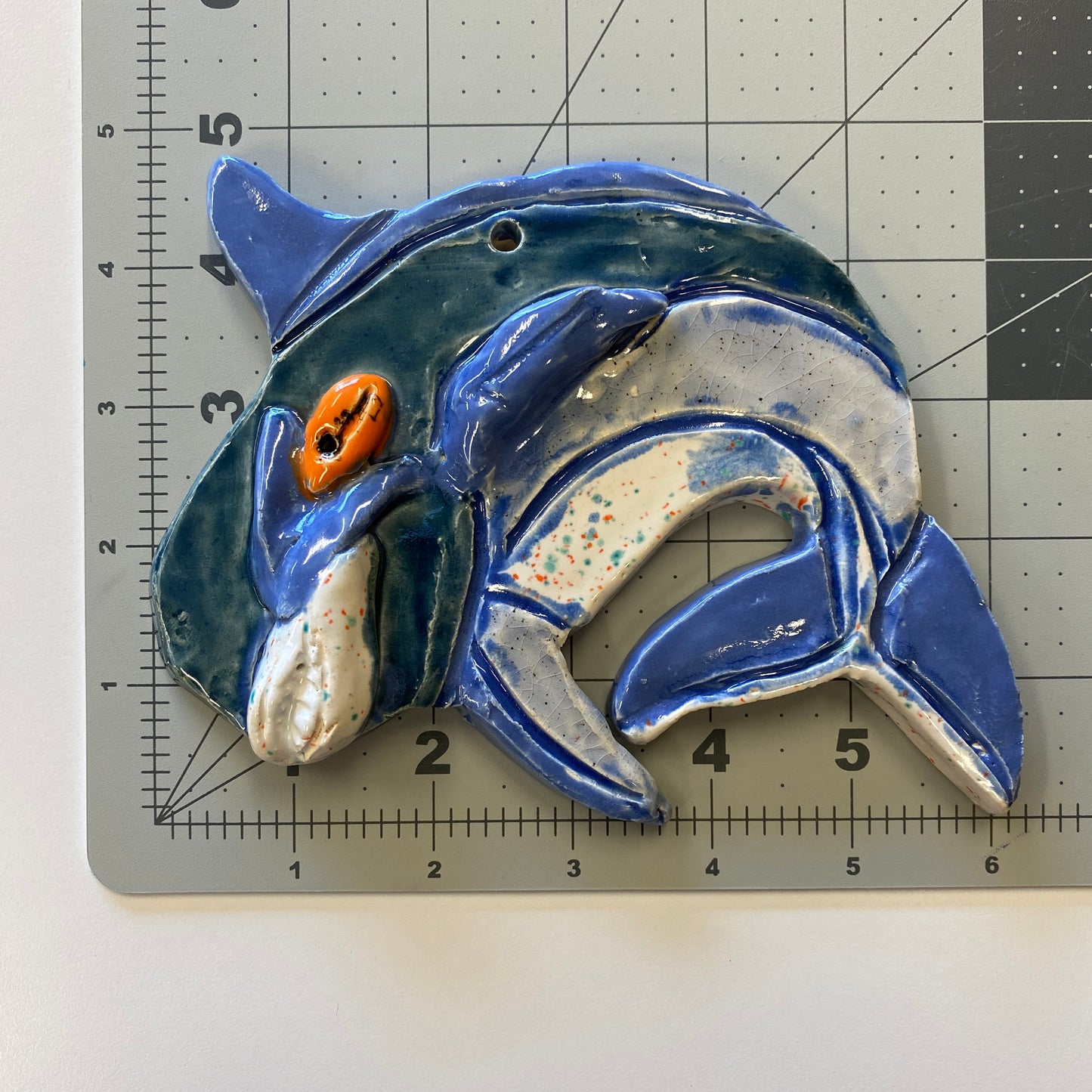 WATCH Resources Art Guild - Ceramic Arts Handmade Clay Crafts Fresh Fish Glazed 6-inch x 5-inch Dolphin made by Lukas Miller