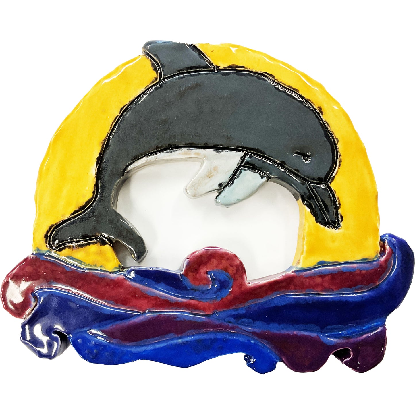 Ceramic Arts Handmade Clay Crafts Fresh Fish Glazed 7-inch x 6-inch Dolphin made by Angelina Vida White