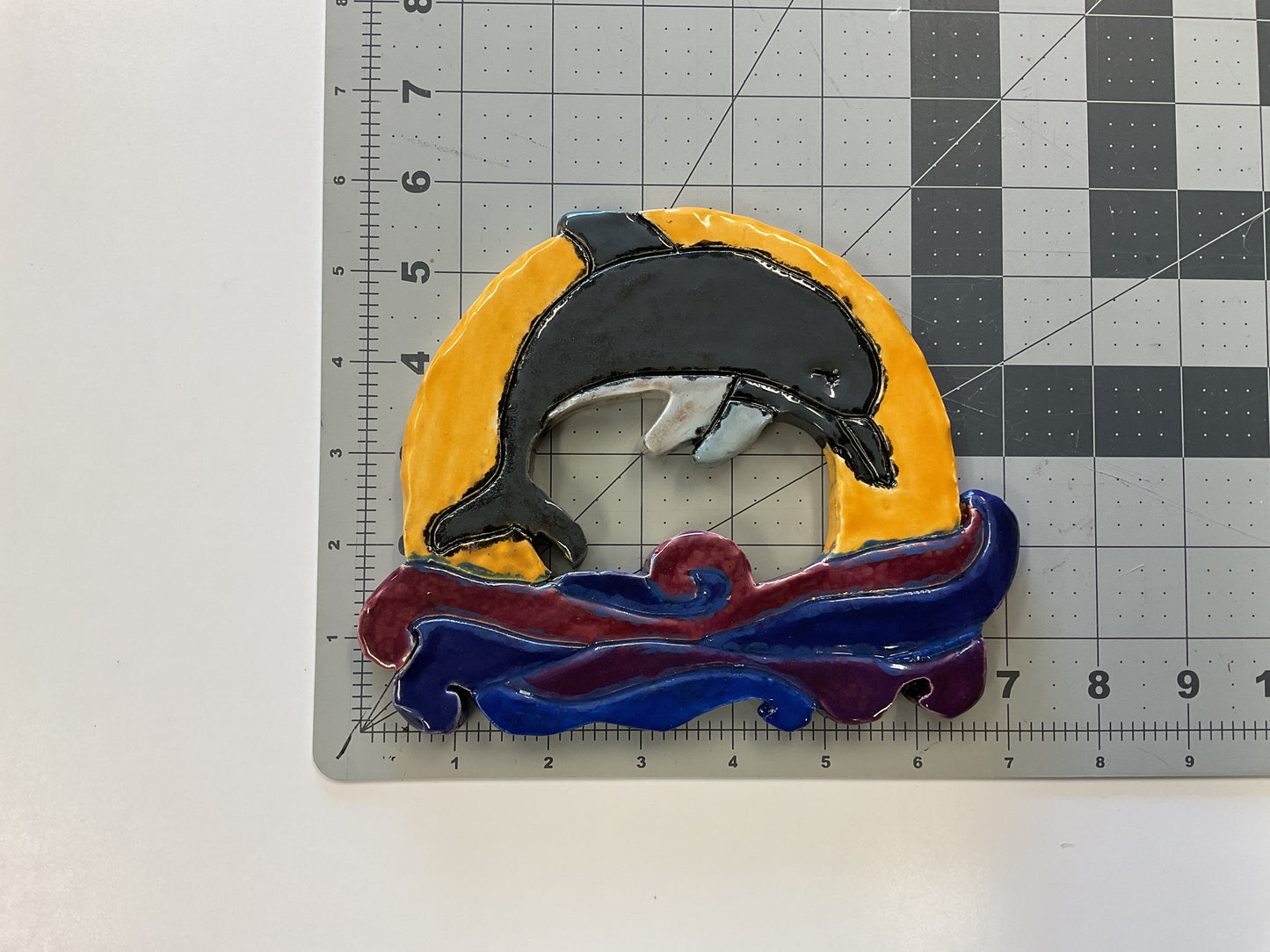 Ceramic Arts Handmade Clay Crafts Fresh Fish Glazed 7-inch x 6-inch Dolphin made by Angelina Vida White