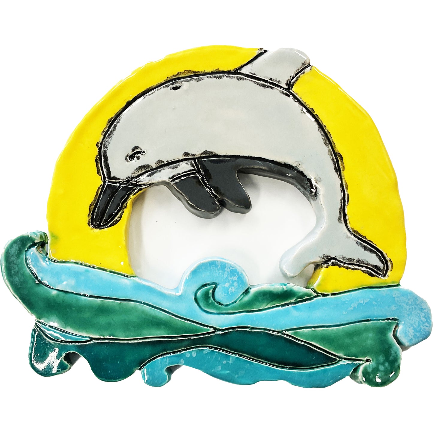Ceramic Arts Handmade Clay Crafts Fresh Fish Glazed 7-inch x 6-inch Dolphin made by Angelina Vida White