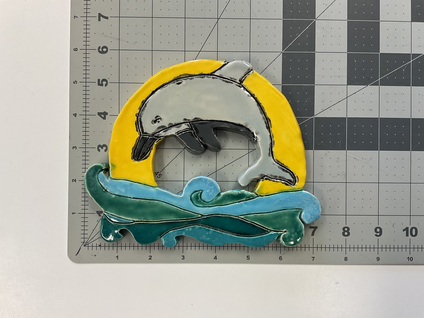 Ceramic Arts Handmade Clay Crafts Fresh Fish Glazed 7-inch x 6-inch Dolphin made by Angelina Vida White