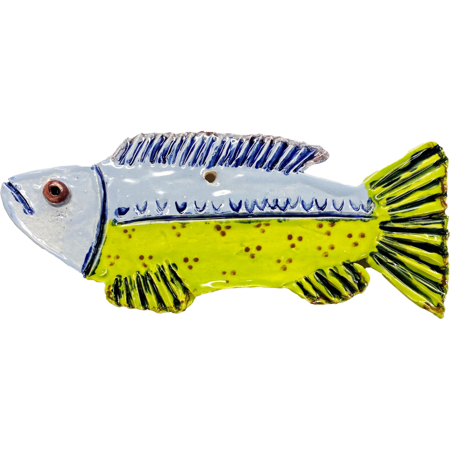 Ceramic Arts Handmade Clay Crafts Fresh Fish Glazed 7.5-inch x 3-inch by Loreen Bartschi