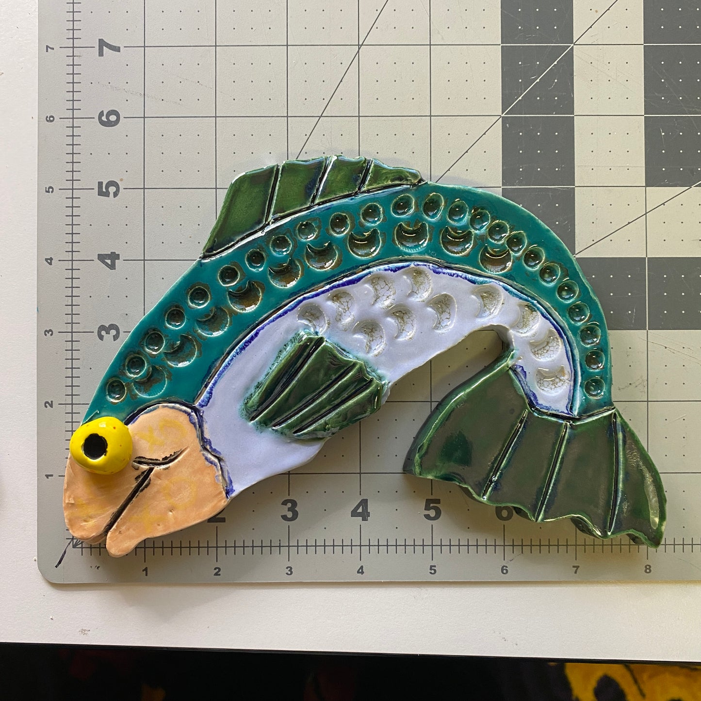 Ceramic Arts Handmade Clay Crafts Fresh Fish Glazed 8.5-inch by 5.5-inch made by Eric Stacy