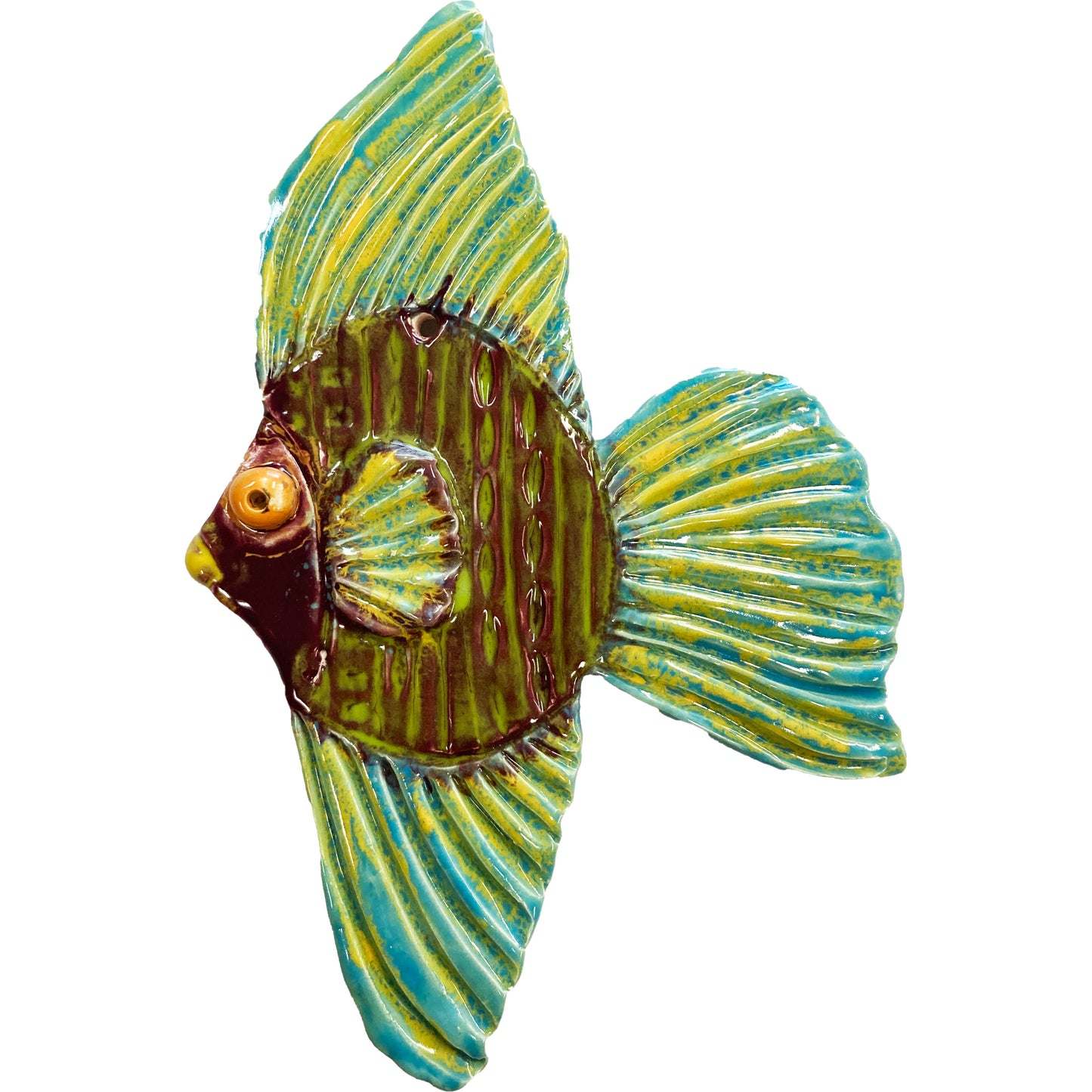 Ceramic Arts Handmade Clay Crafts Fresh Fish Glazed Angelfish 8-inch x 5-inch by Ryan Pinder