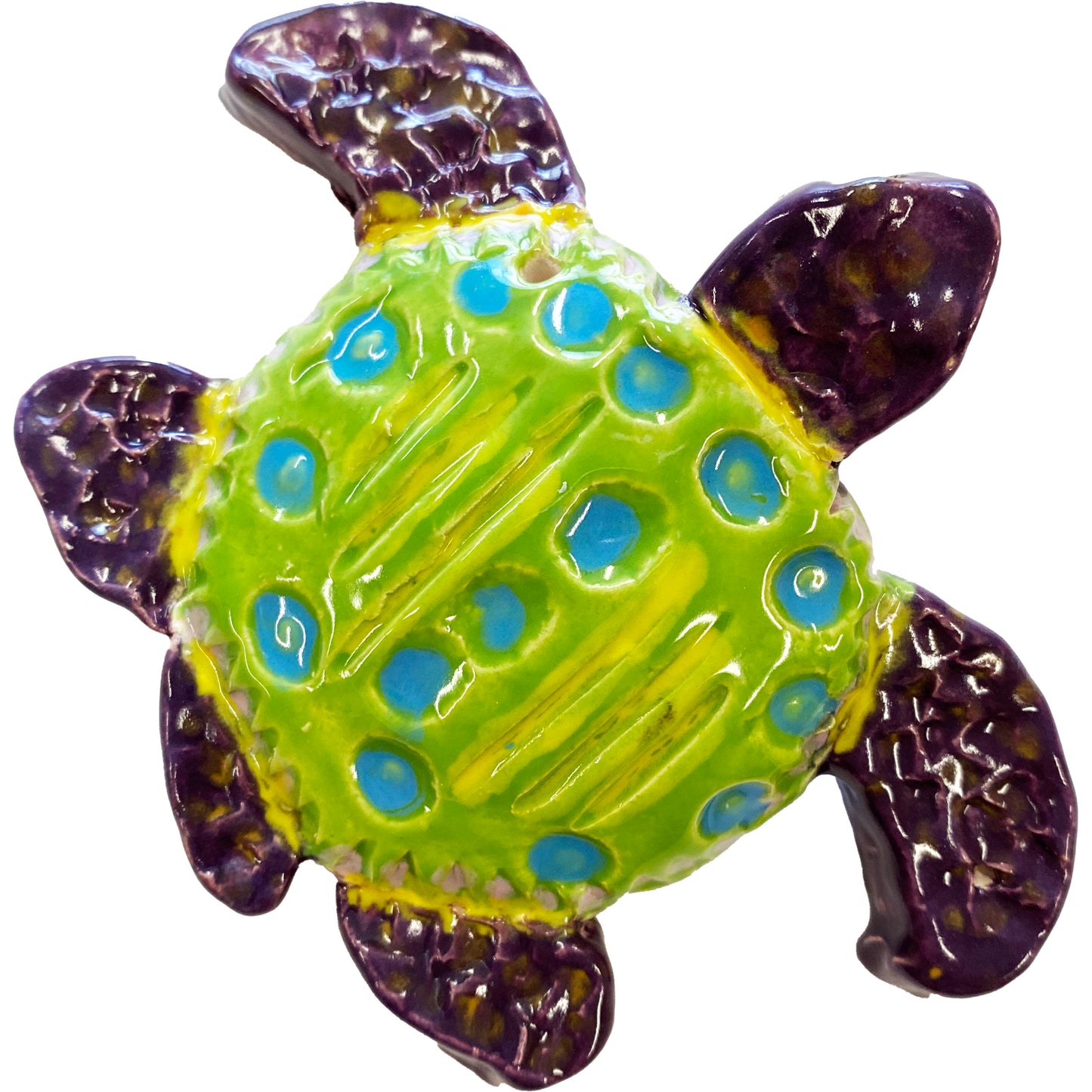 Ceramic Arts Handmade Clay Crafts Fresh Fish Glazed Turtle 4.5-inch x 3.5-inch made by Tami Mills