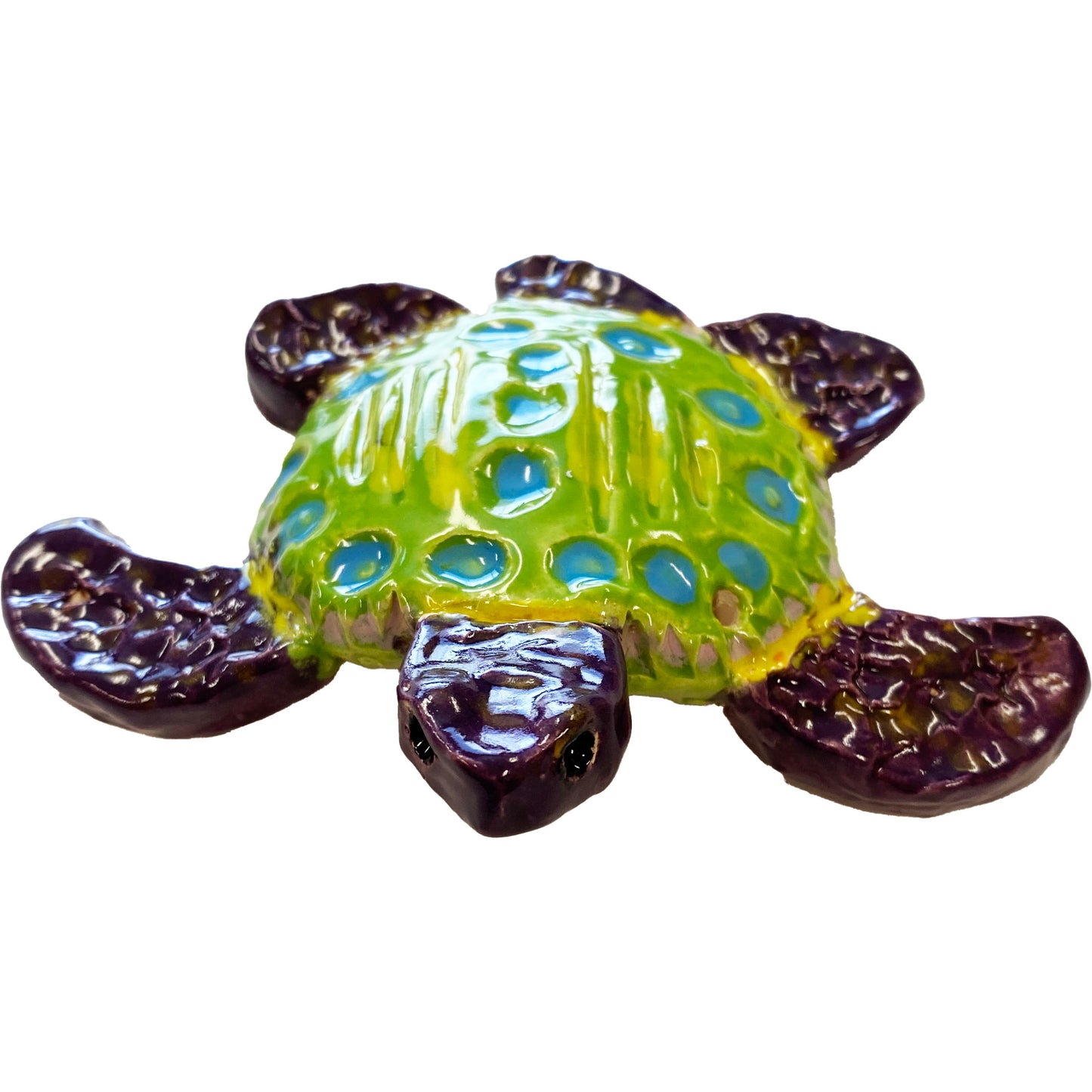 Ceramic Arts Handmade Clay Crafts Fresh Fish Glazed Turtle 4.5-inch x 3.5-inch made by Tami Mills