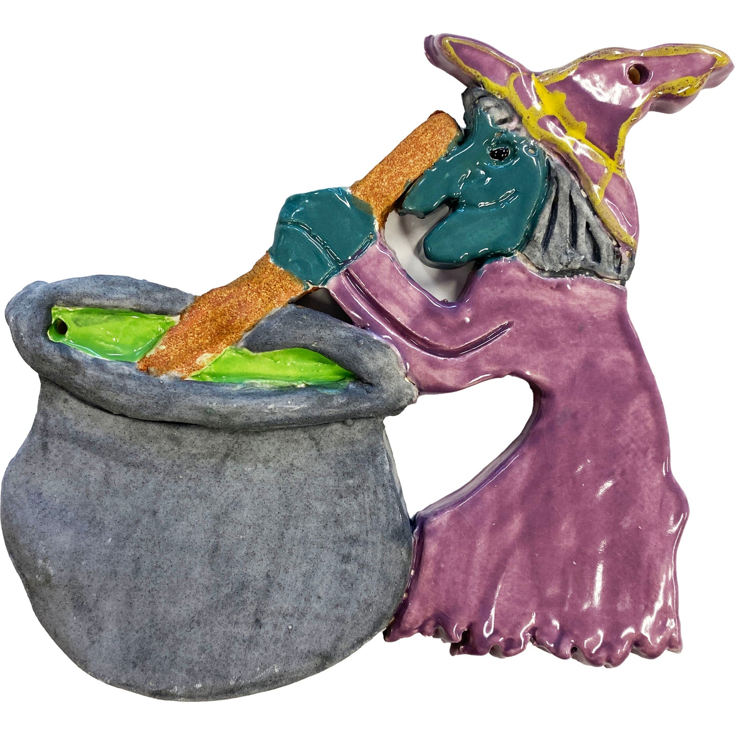 Ceramic Arts Handmade Clay Crafts Glazed 6-inch x 5-inch Halloween Witch made by Lisa Uptain