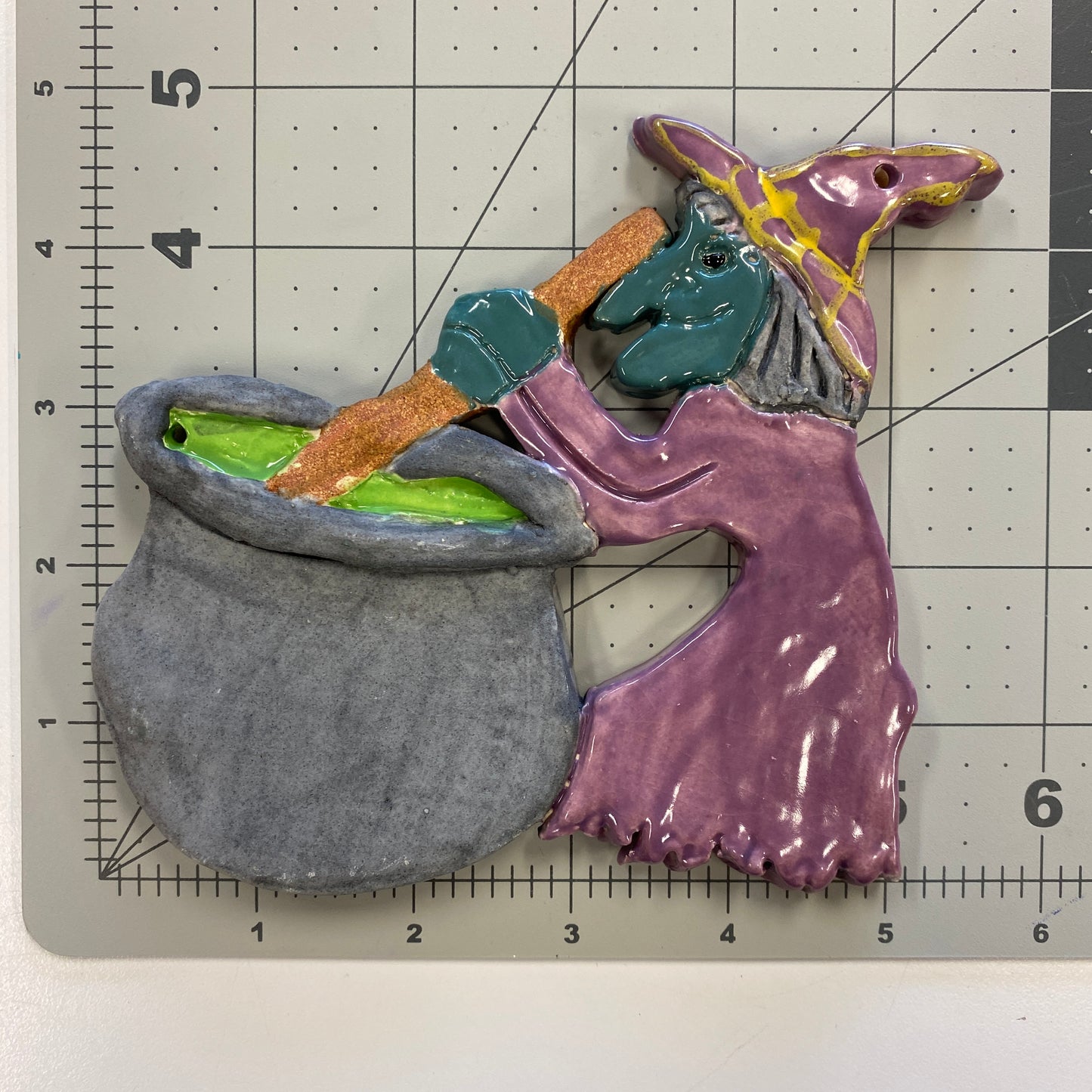 Ceramic Arts Handmade Clay Crafts Glazed 6-inch x 5-inch Halloween Witch made by Lisa Uptain
