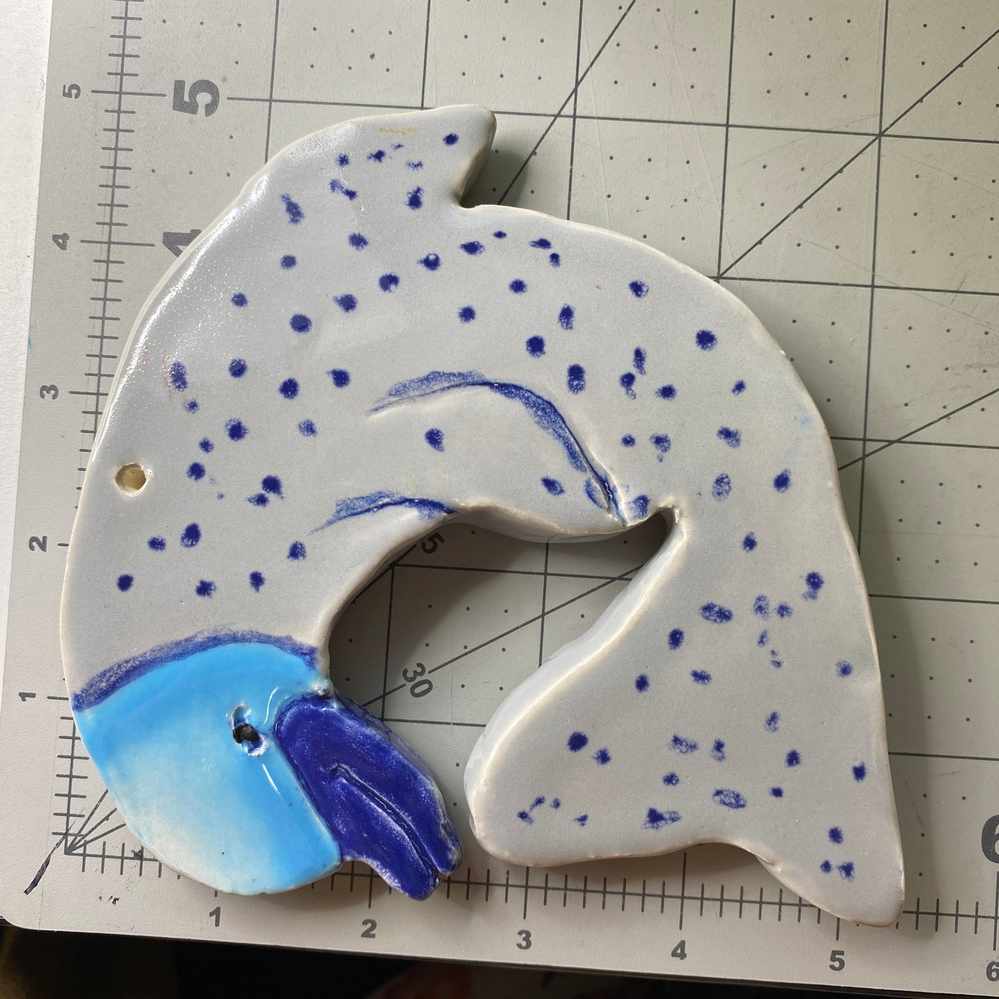 Ceramic Arts Handmade Clay Crafts Glazed Dolphin 5.5-inch by 5-inch made by Chris Vincelet