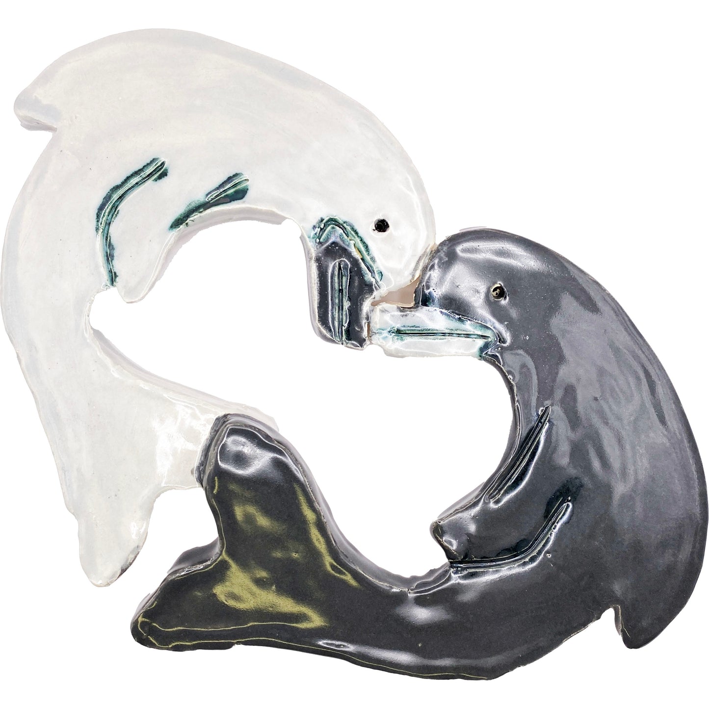 Ceramic Arts Handmade Clay Crafts Glazed Dolphins 8.5-inch by 7-inch made by Eric Stacy