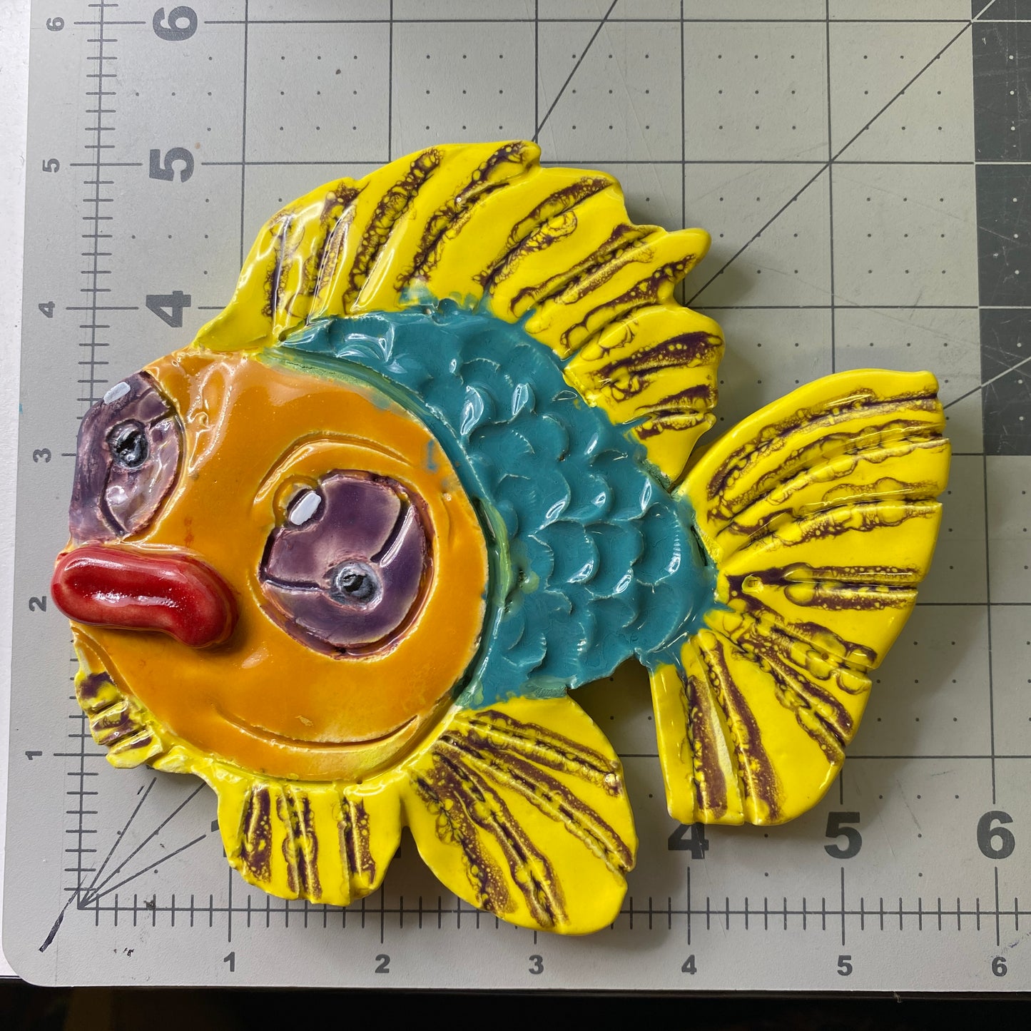 Ceramic Arts Handmade Clay Crafts Glazed Fish 6-inch by 5-inch made by Audrey Love