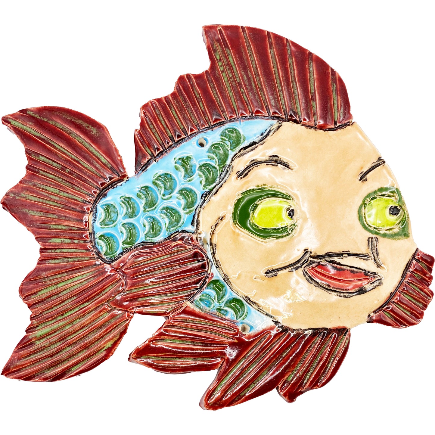 Ceramic Arts Handmade Clay Crafts Glazed Fish 8-inch by 7-inch made by Eric Stacy