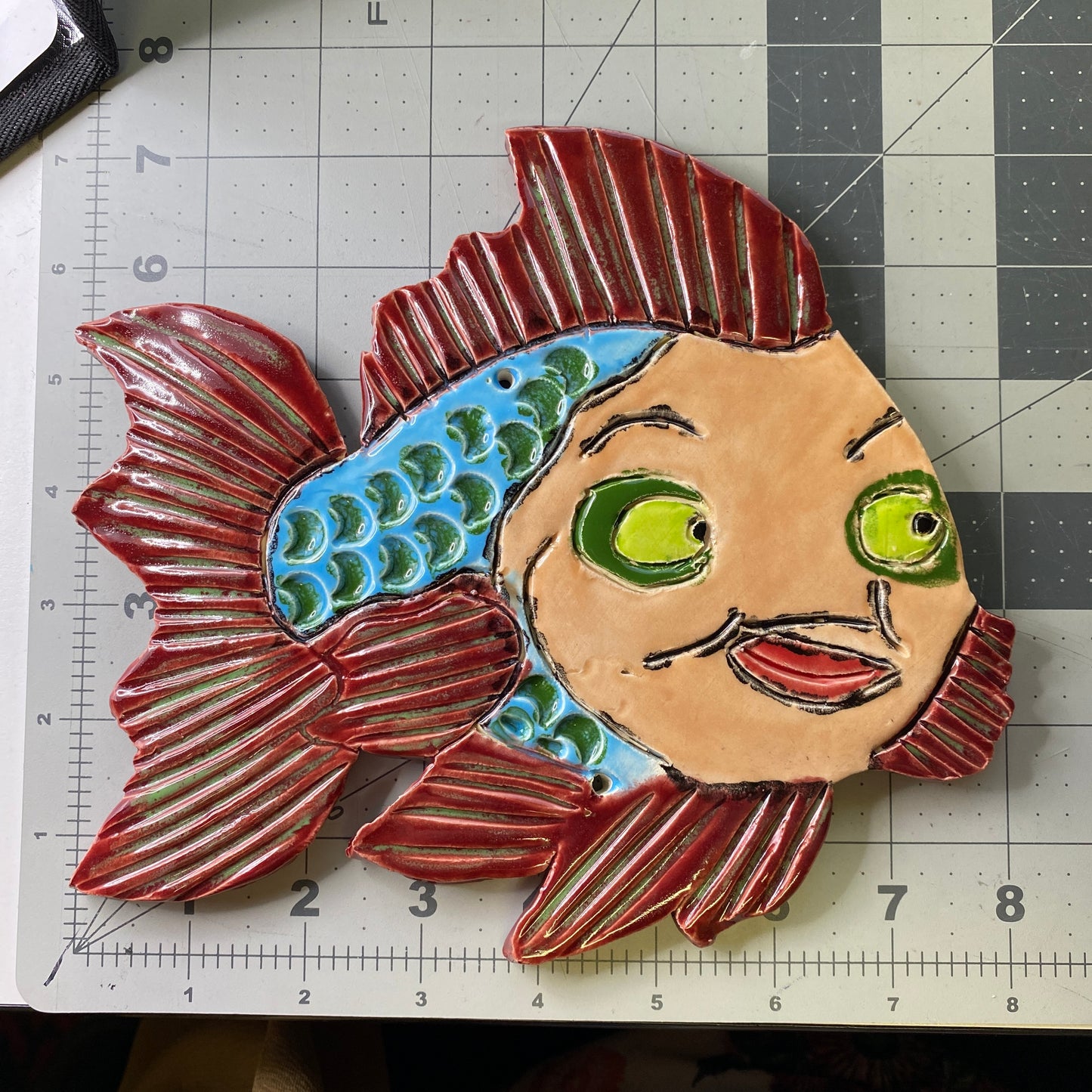 Ceramic Arts Handmade Clay Crafts Glazed Fish 8-inch by 7-inch made by Eric Stacy