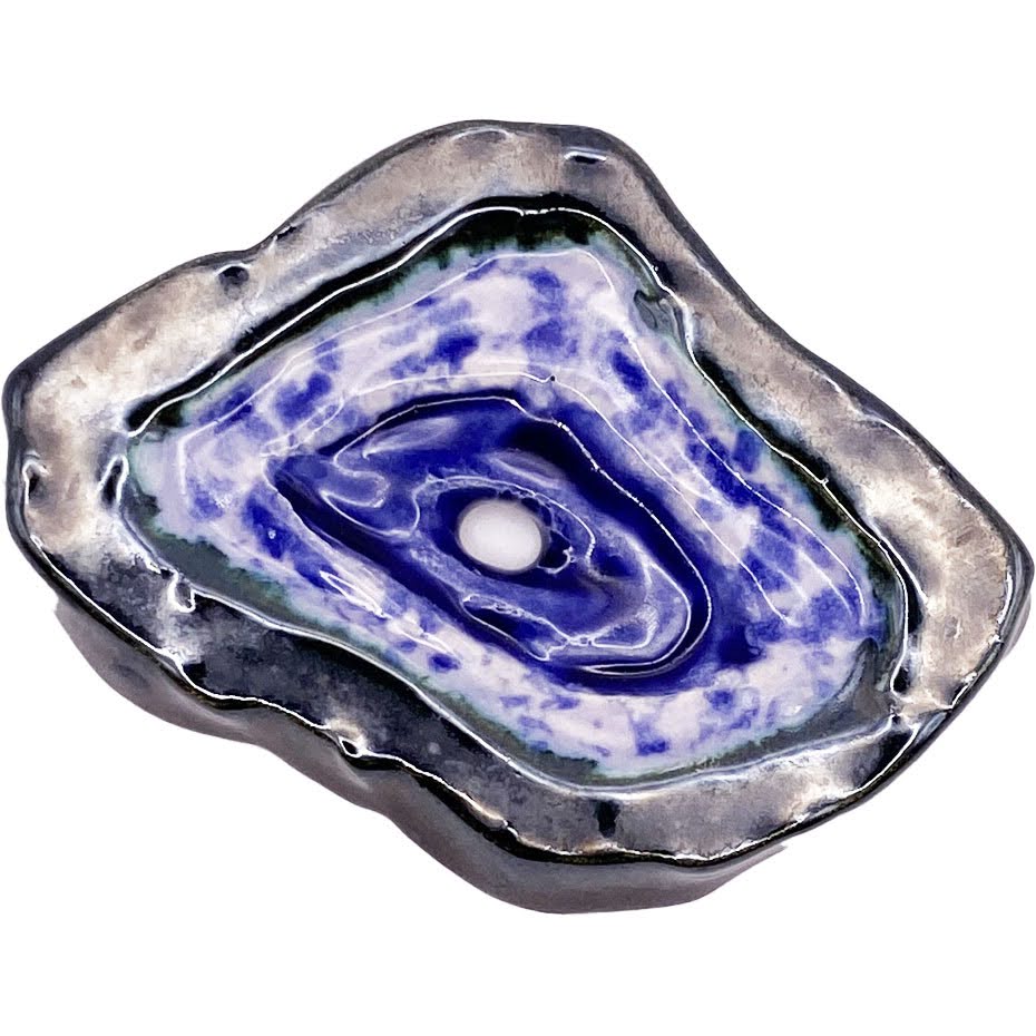 Ceramic Arts Handmade Clay Crafts Glazed Geode 3-inch by 2-inch made by Angelina Vida White 4060