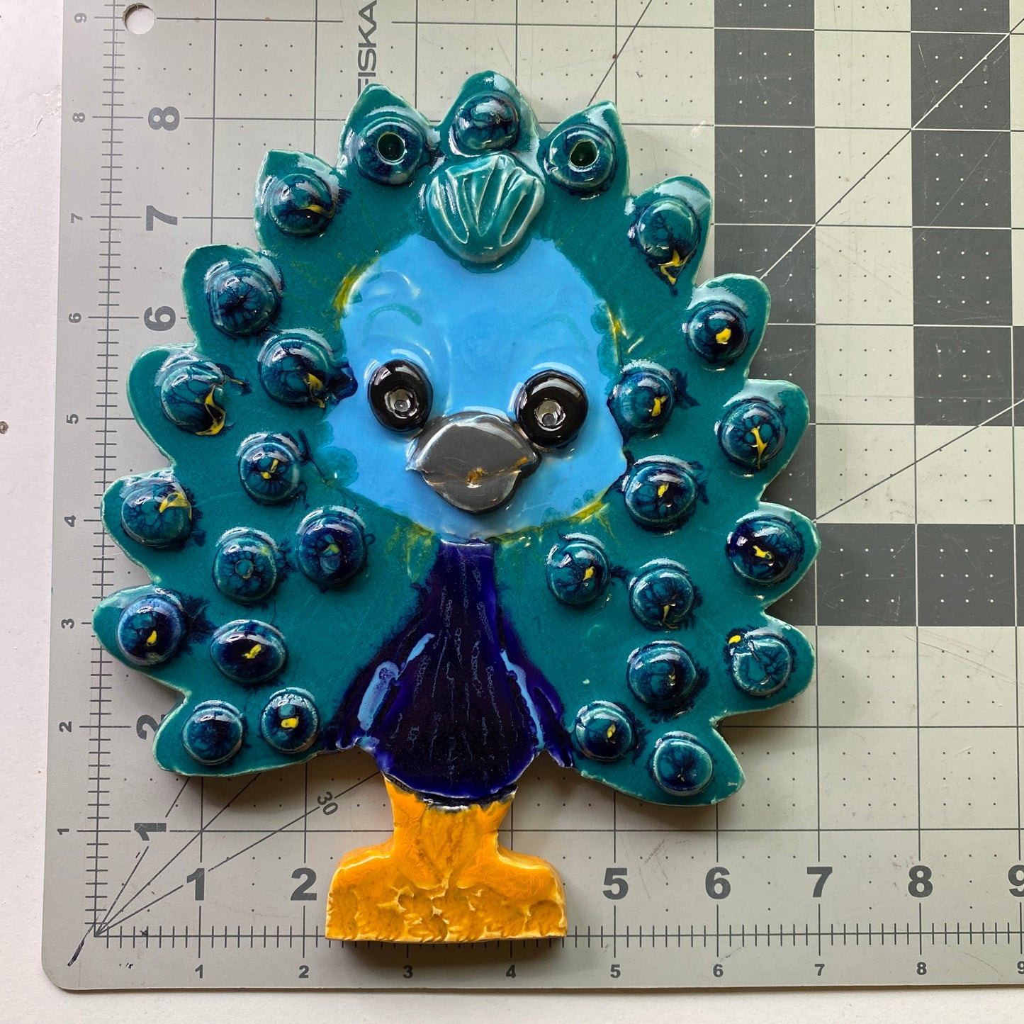 Ceramic Arts Handmade Clay Crafts Glazed Peacock 8.5-inch by 7-inch made by Brian Bass