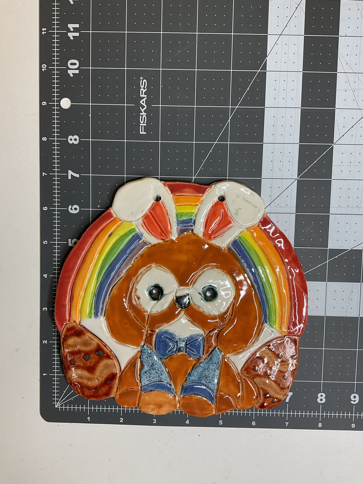 Ceramic Arts Handmade Clay Crafts Glazed Rainbow Dog made by Lisa Uptain 4677