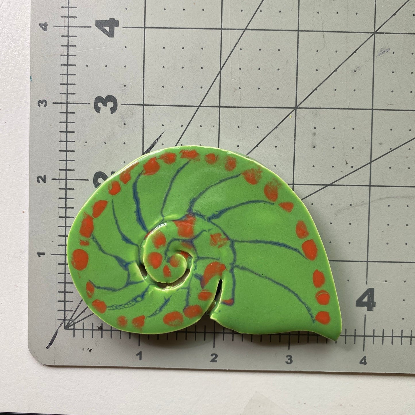 Ceramic Arts Handmade Clay Crafts Glazed Shell 4-inch by 2.5-inch made by Angelina Vida White and Brian Bass 4051