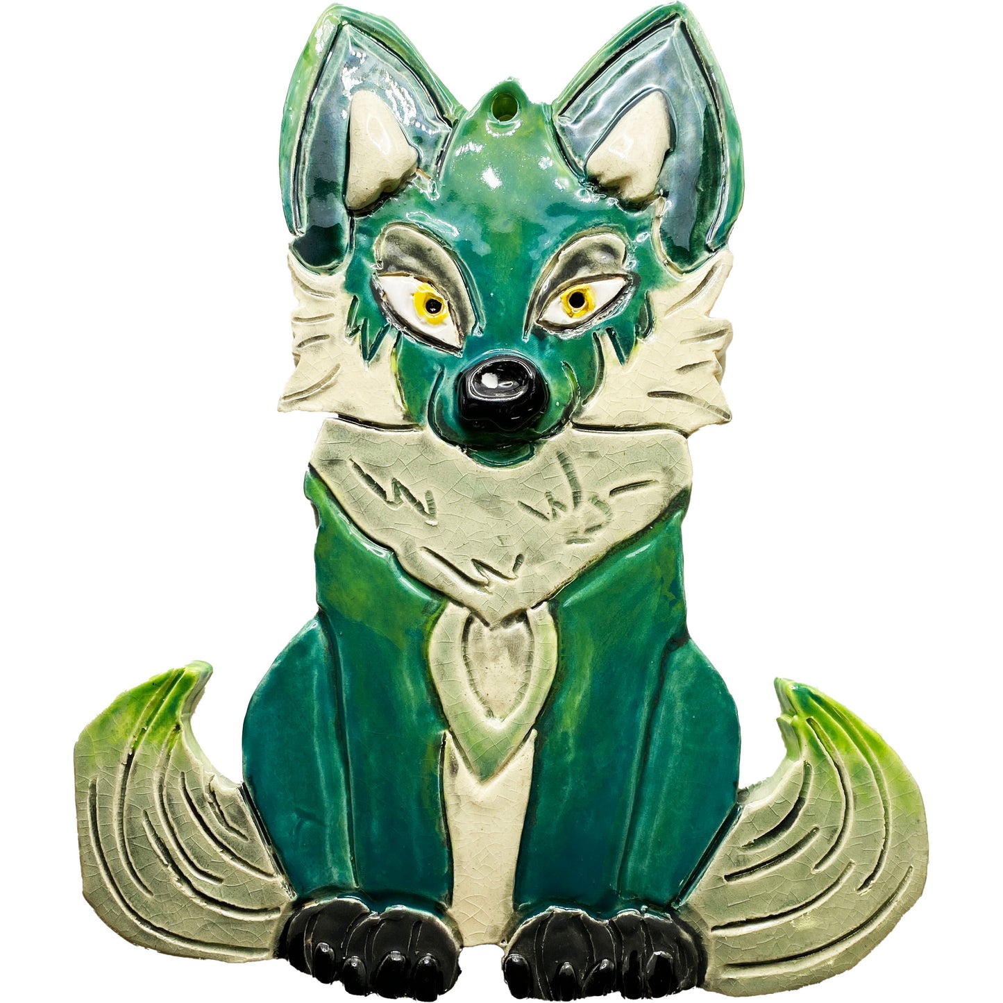 Handmade Ceramic Arts: Glazed Twin-Tail Fox 10-inch x 9-inch by Lisa Uptain