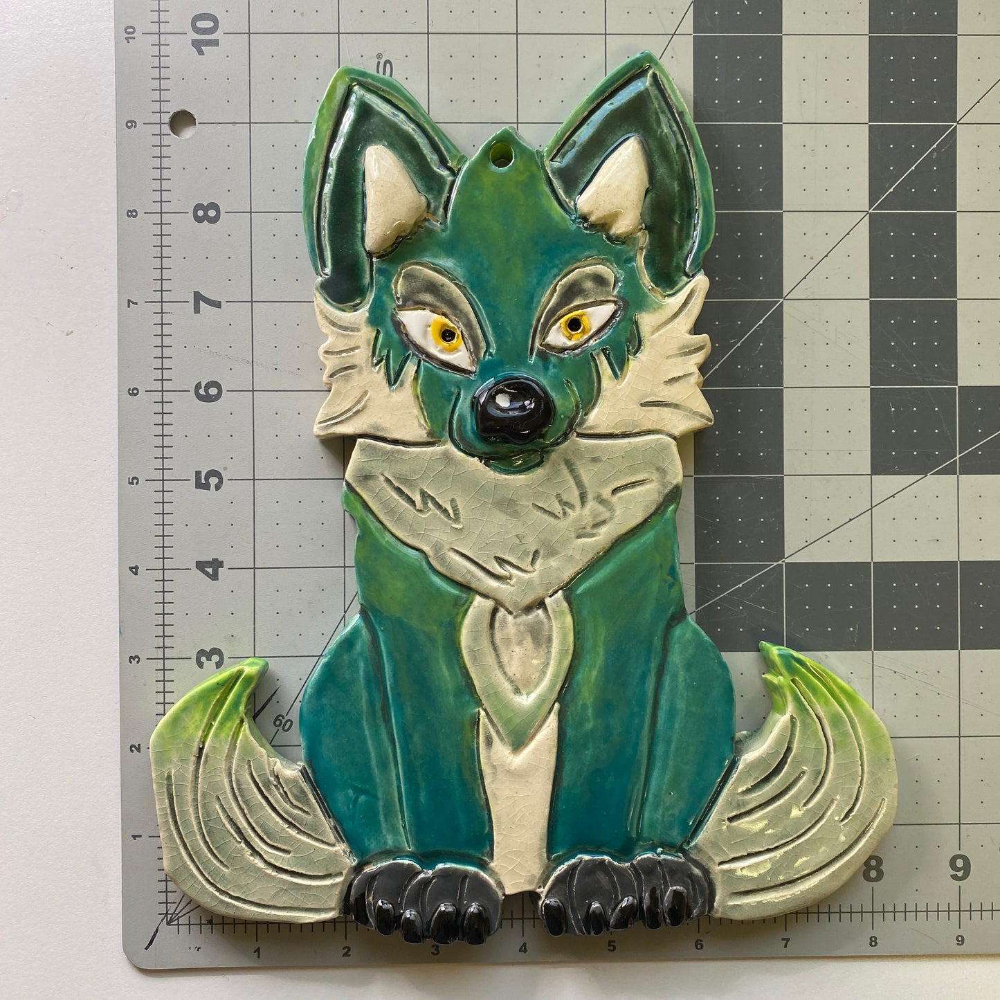 Handmade Ceramic Arts: Glazed Twin-Tail Fox 10-inch x 9-inch by Lisa Uptain