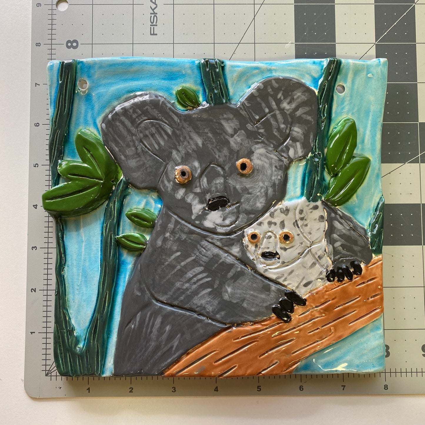 Handmade Ceramic Arts: Glazed Koala Bear 8-inch x 8 -inch by Lisa Uptain