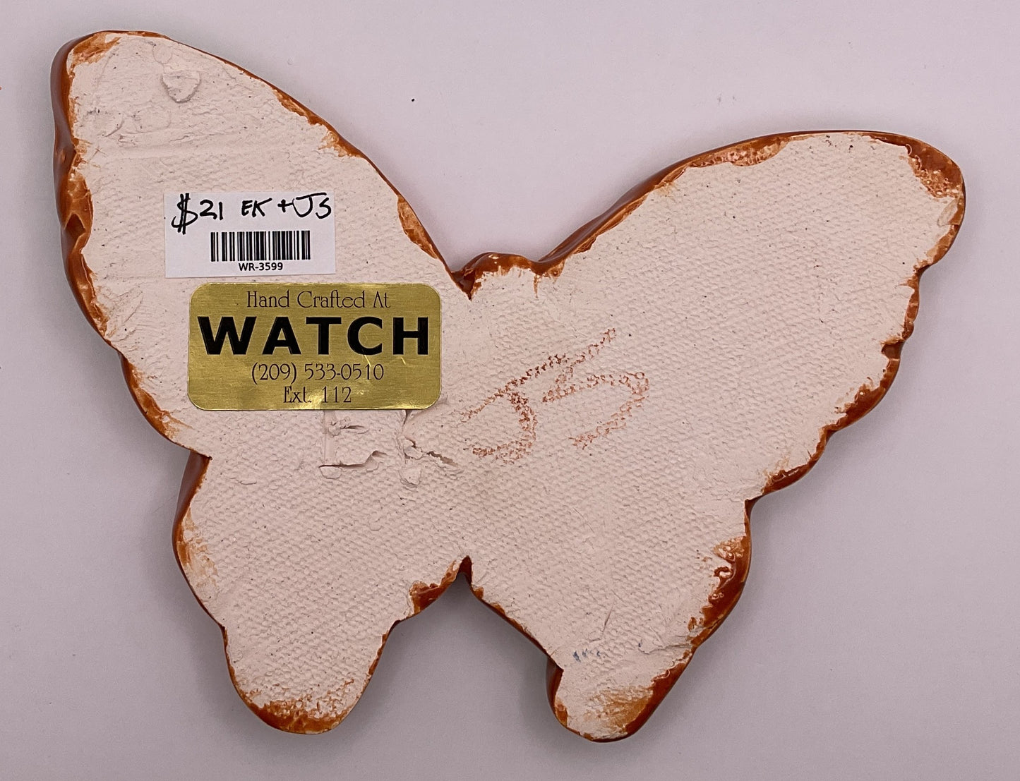 Handmade Ceramic Arts: Glazed Butterfly 6-inch x 4-inch by Emily Knoles & Janice Stephens 3599
